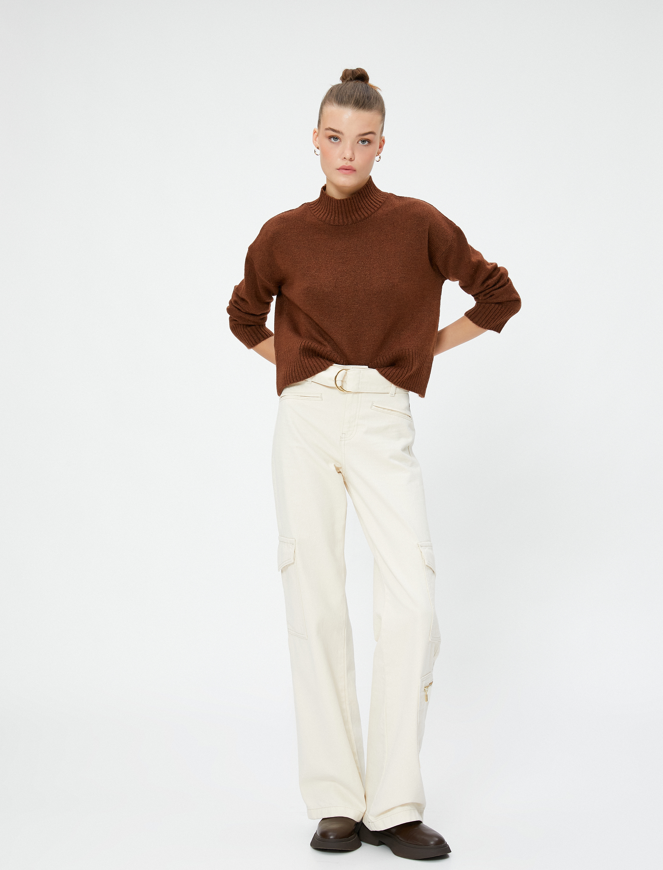   Boğazlı Basic Kazak Triko Uzun Kollu