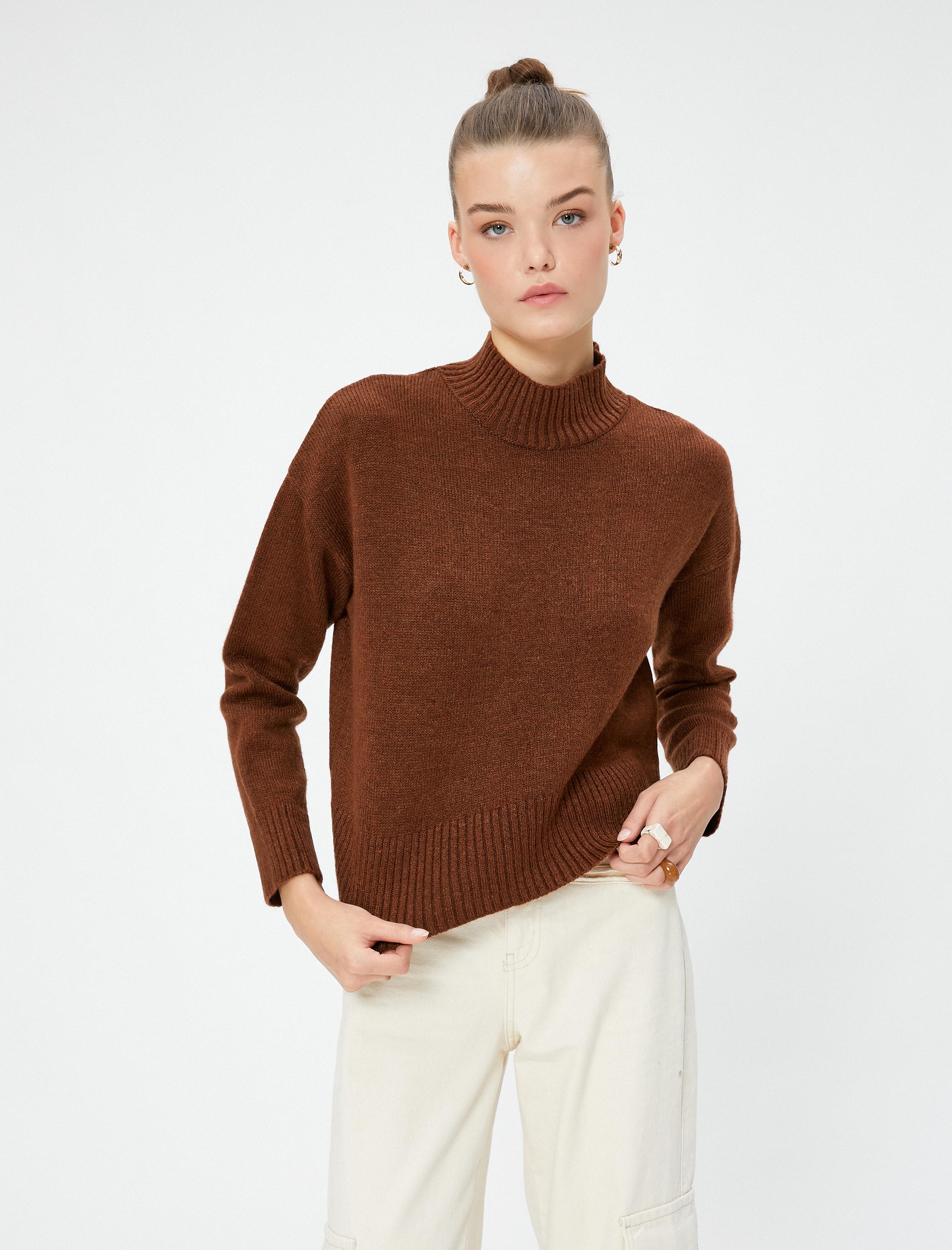   Boğazlı Basic Kazak Triko Uzun Kollu