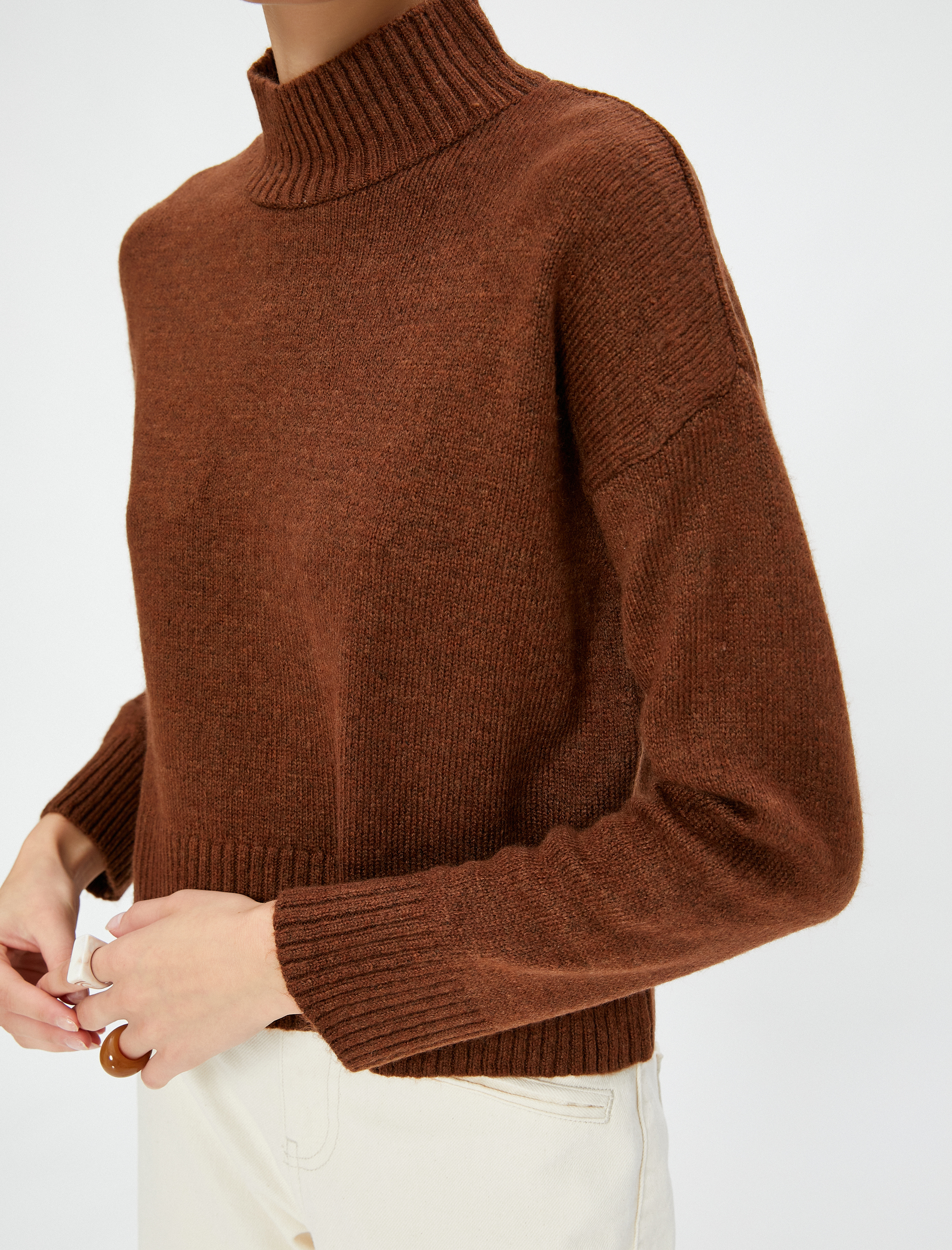   Boğazlı Basic Kazak Triko Uzun Kollu