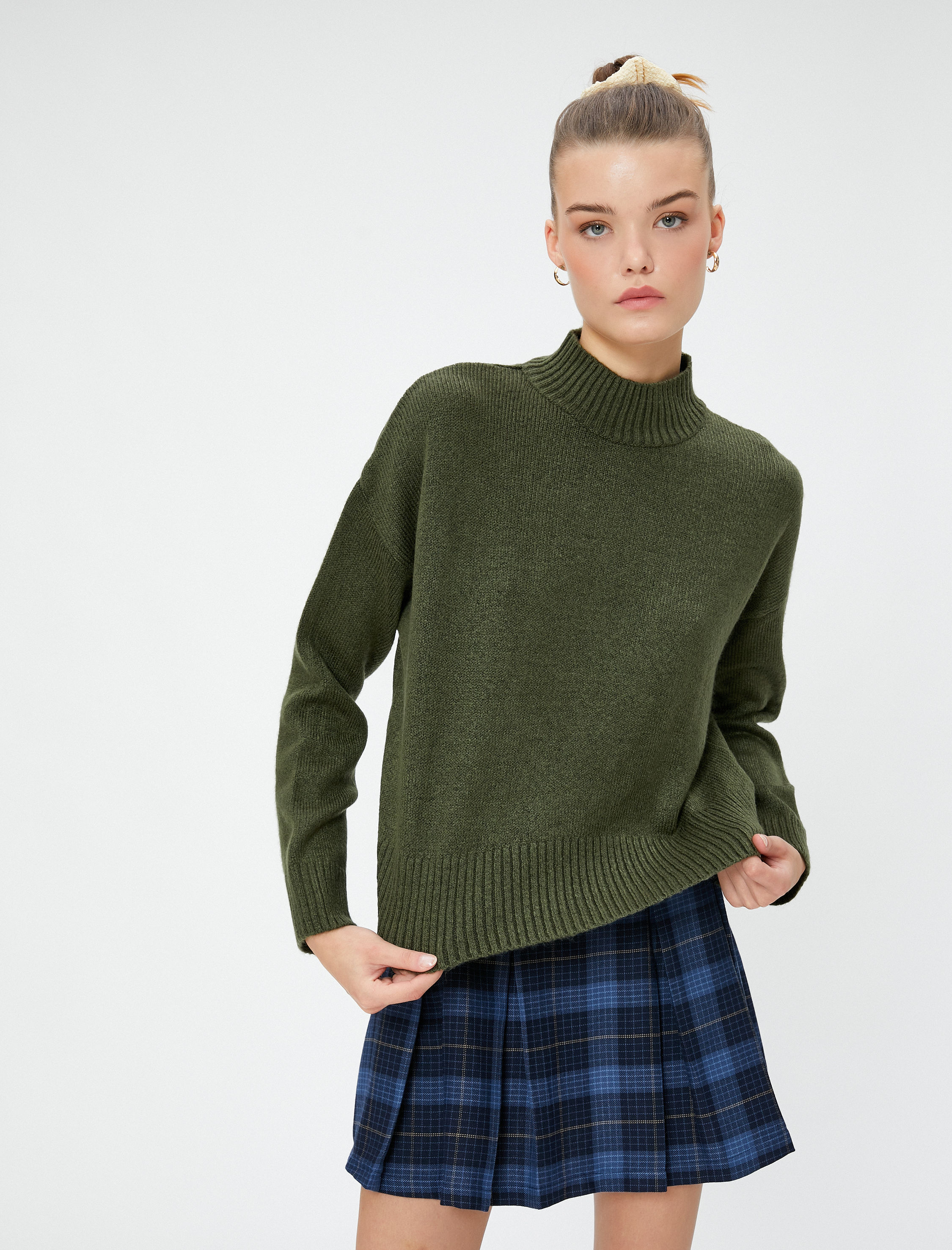   Boğazlı Basic Kazak Triko Uzun Kollu