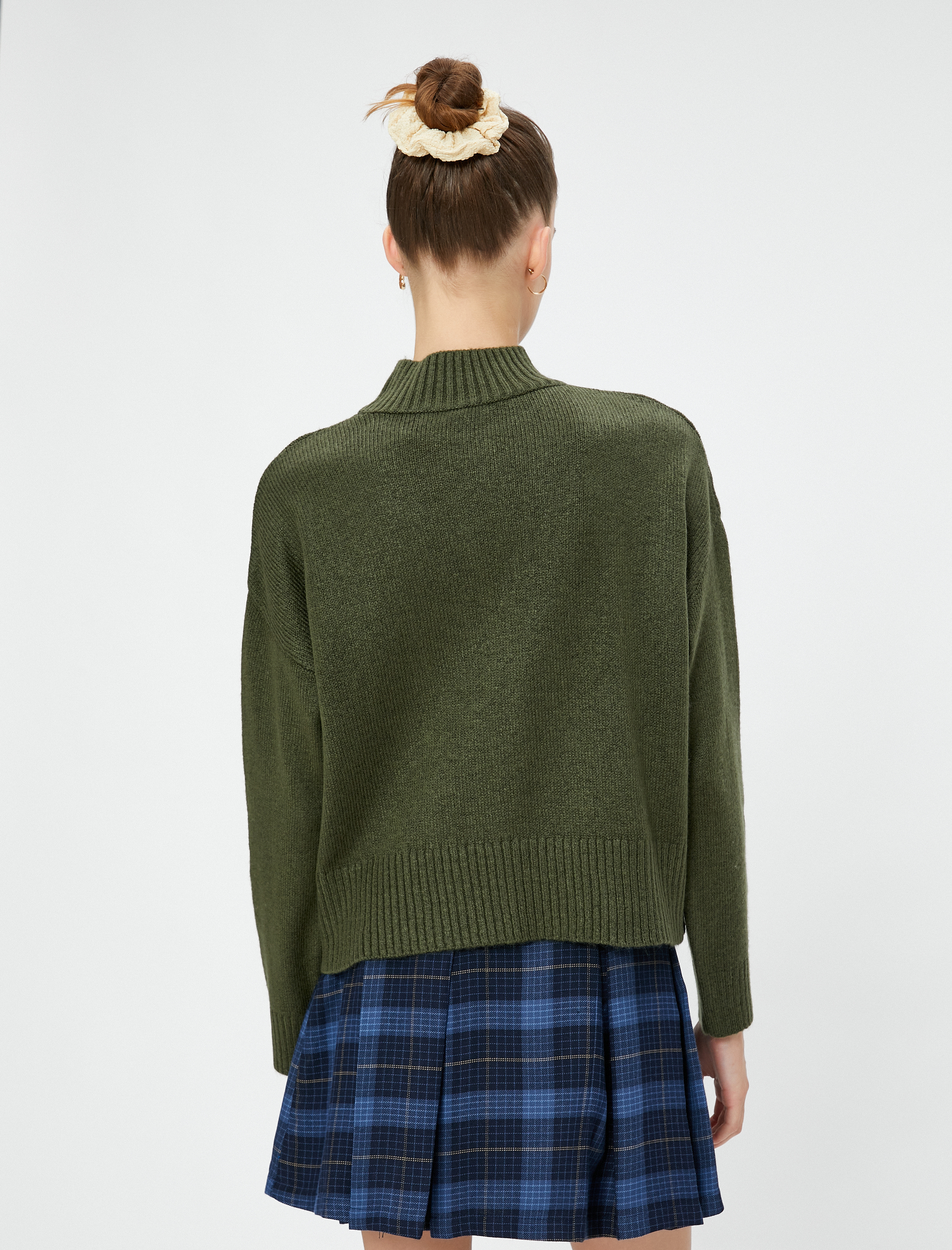   Boğazlı Basic Kazak Triko Uzun Kollu