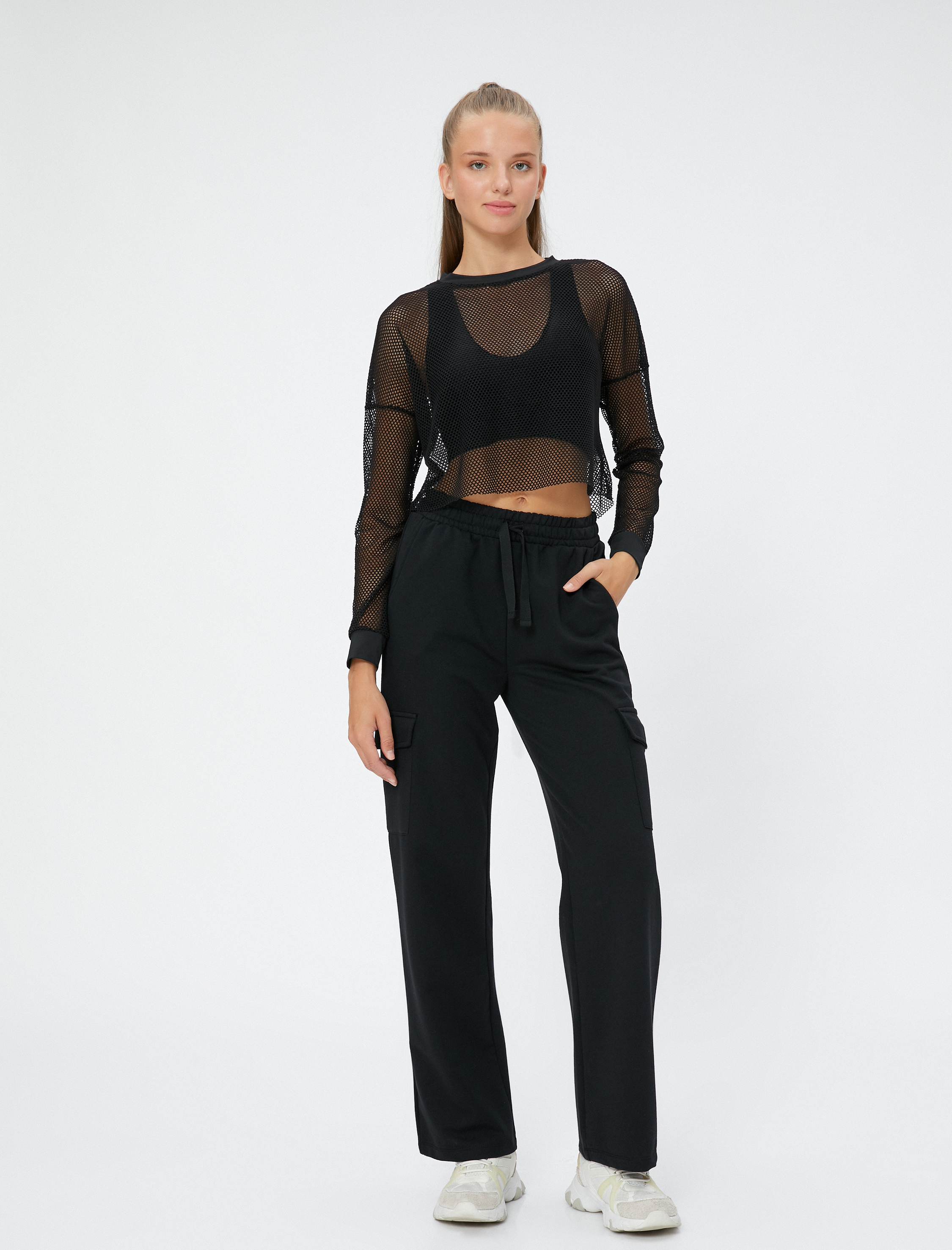   Eşofman Altı Beli Bağcıklı Kargo Cepli Düz Paça