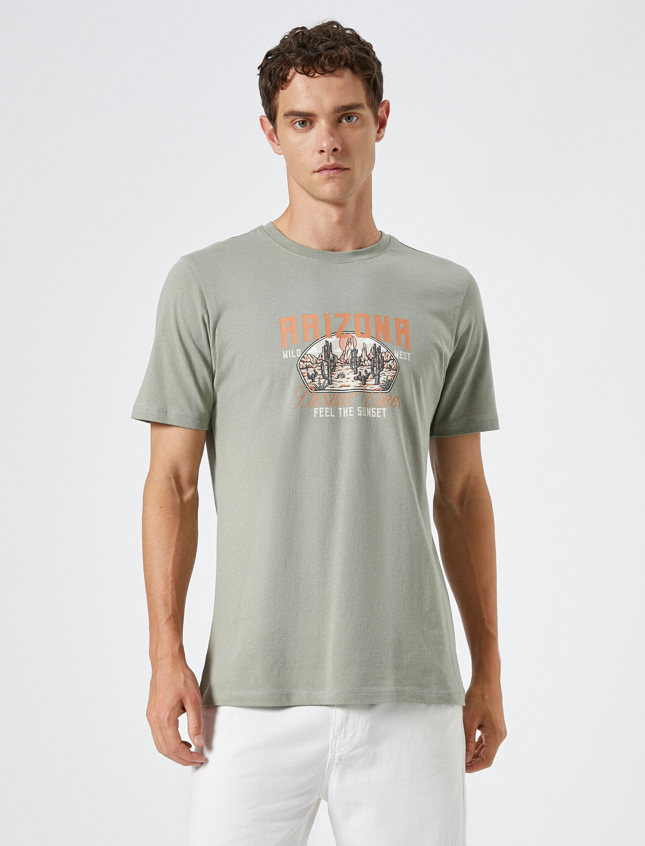   Baskılı Tişört Bisiklet Yaka Kısa Kollu Pamuklu