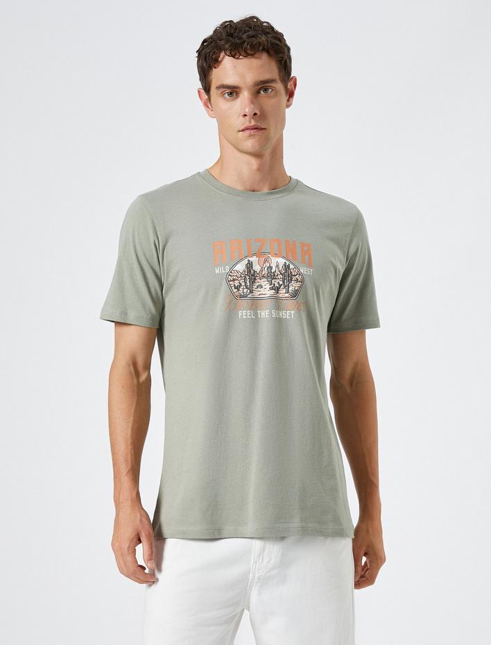  Baskılı Tişört Bisiklet Yaka Kısa Kollu Pamuklu