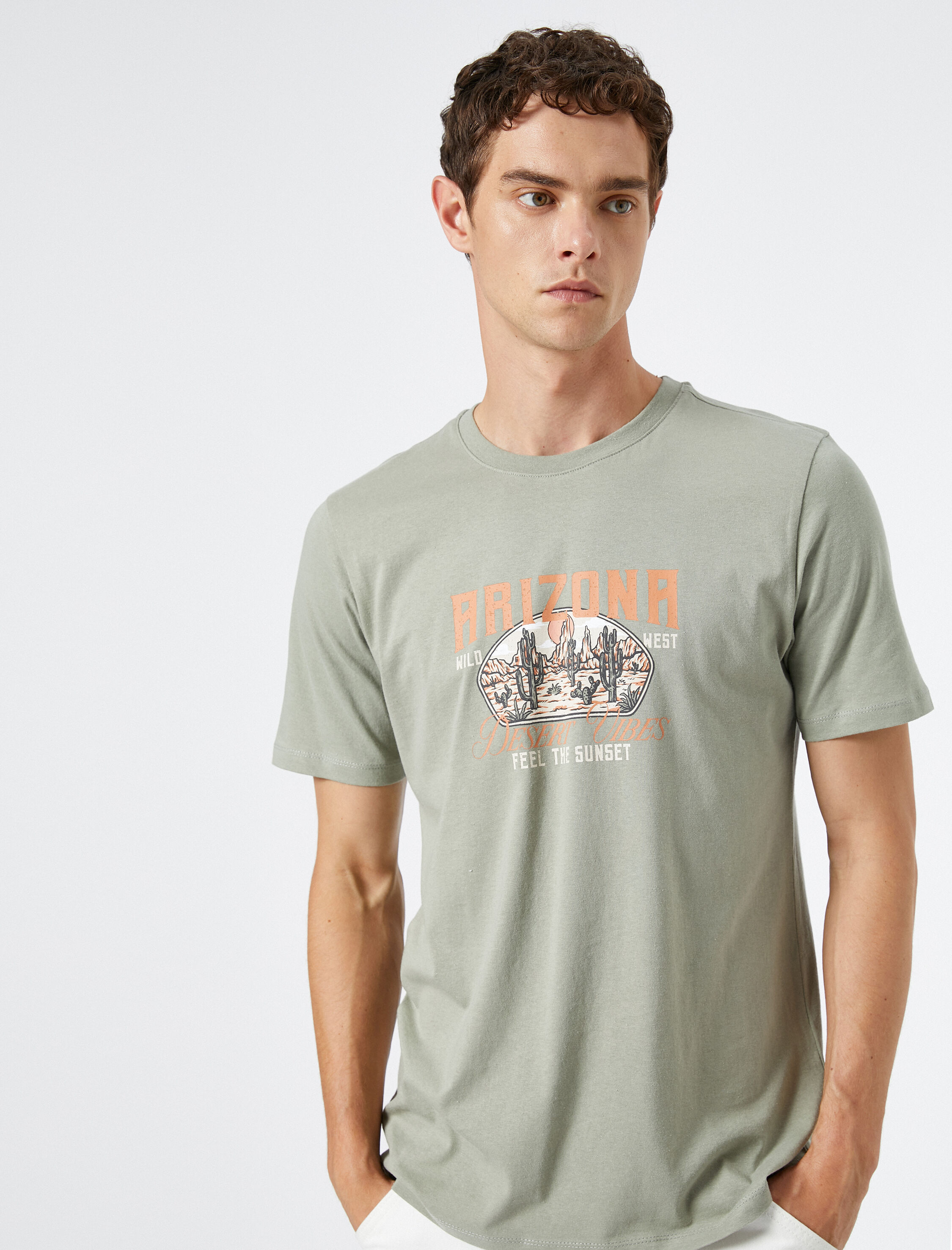   Baskılı Tişört Bisiklet Yaka Kısa Kollu Pamuklu