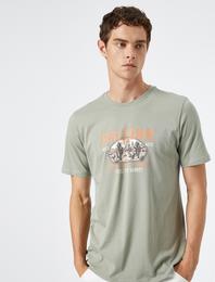 Baskılı Tişört Bisiklet Yaka Kısa Kollu Pamuklu