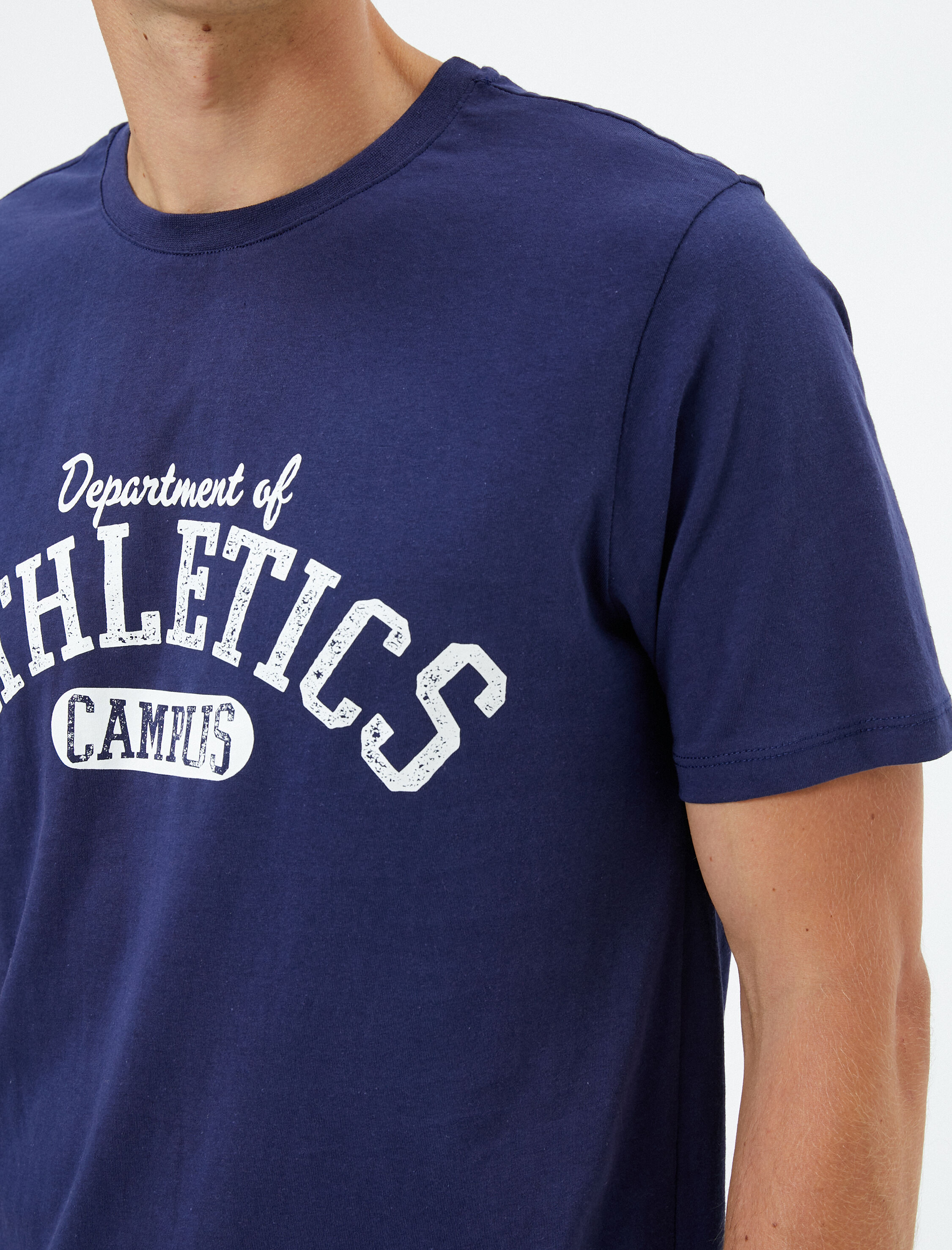   Kolej Baskılı Tişört Bisiklet Yaka Kısa Kollu Pamuklu