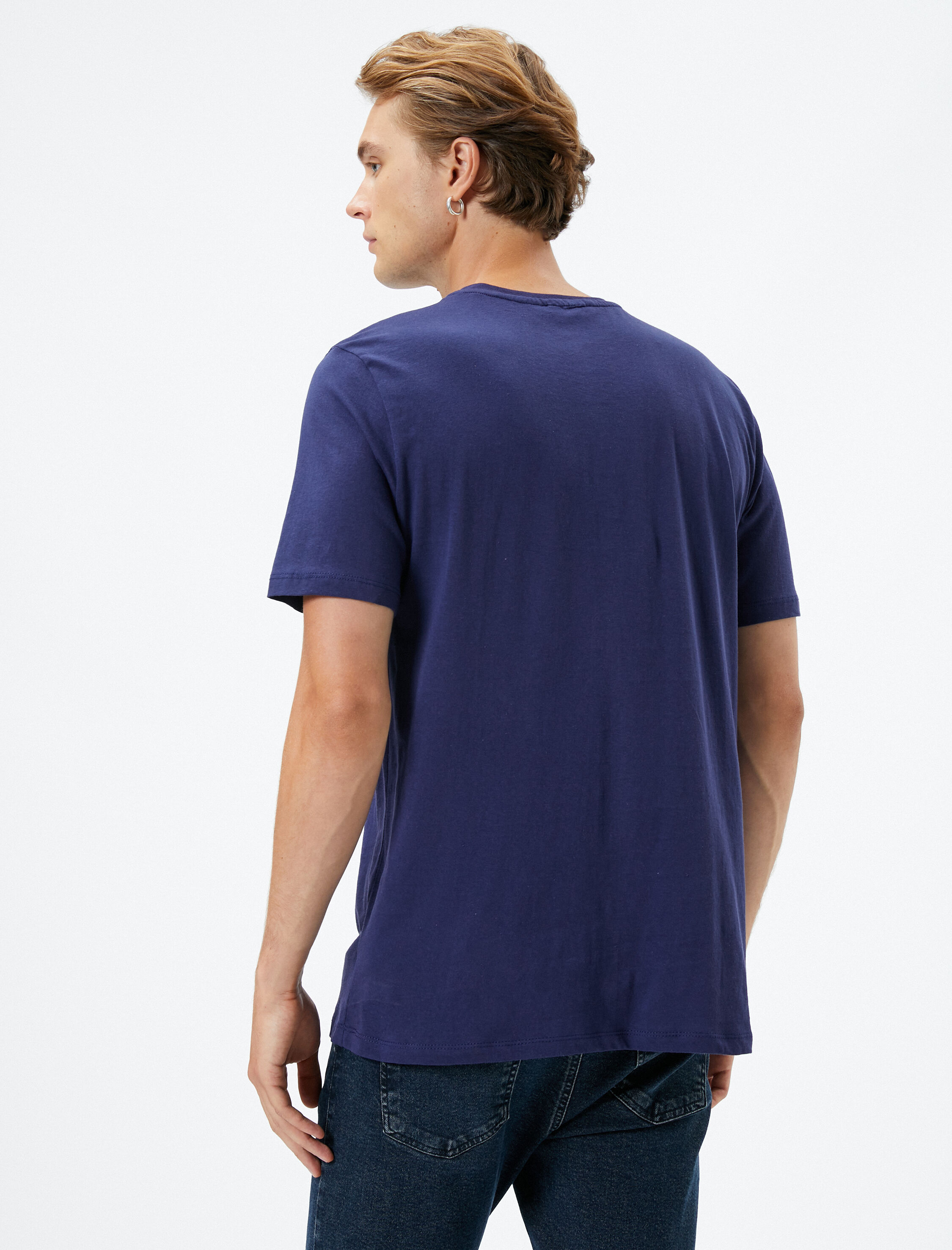   Kolej Baskılı Tişört Bisiklet Yaka Kısa Kollu Pamuklu