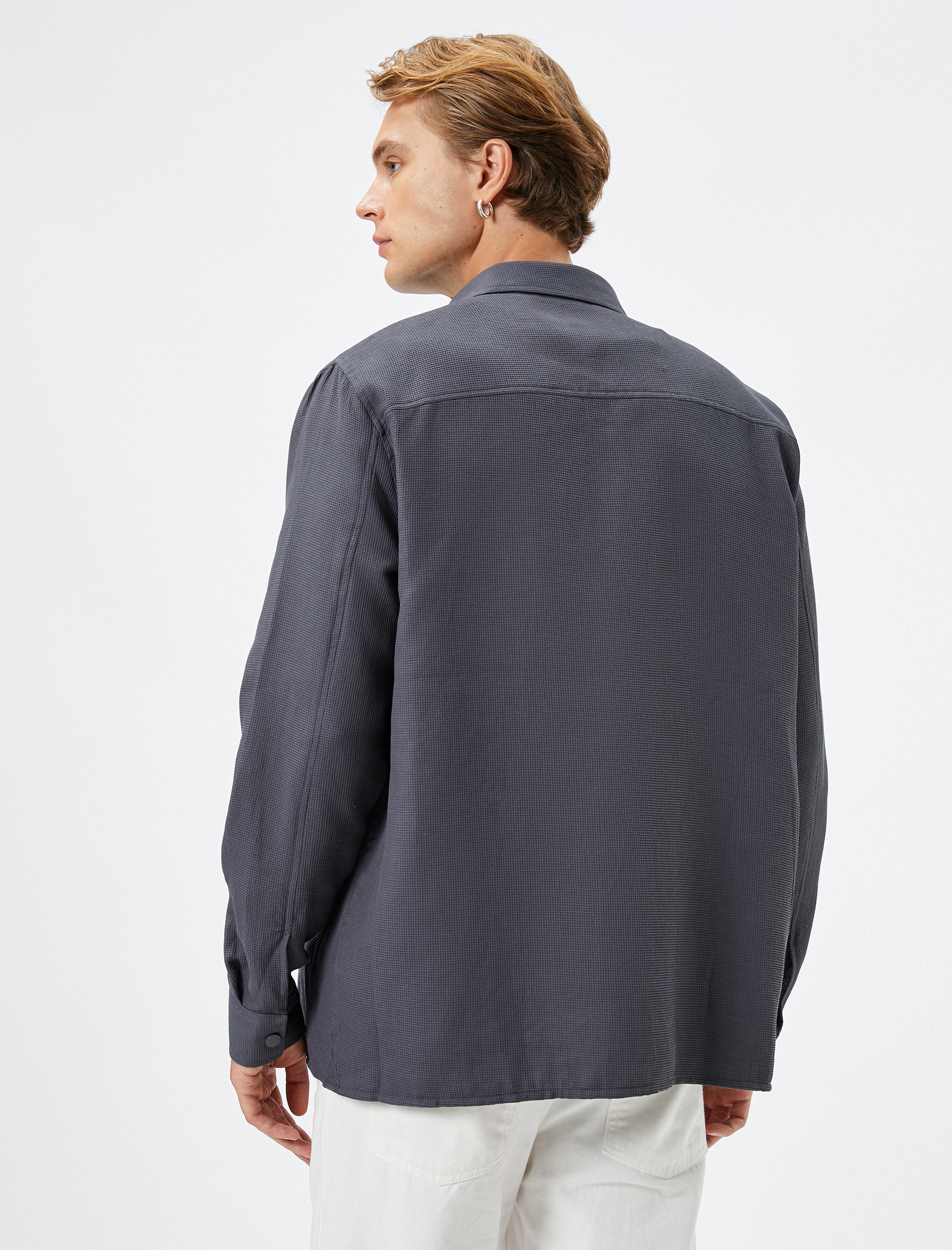   Spor Gömlek Cep Detaylı Çıtçıt Düğmeli Klasik Yaka Uzun Kollu