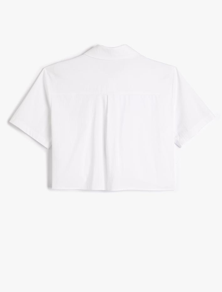  Crop Kısa Kollu Gömlek Düğmeli Cep Detaylı