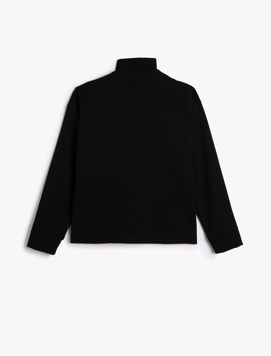  Yarım Fermuarlı Sweatshirt Dik Yaka Uzun Kollu