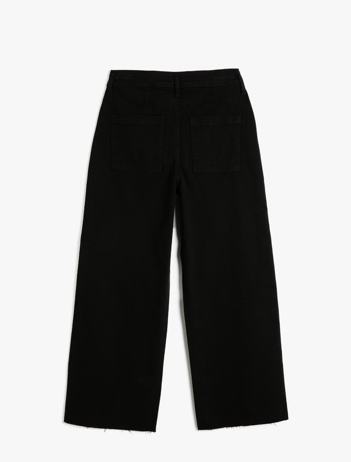  Culotte Pantolon Geniş Crop Paça Yüksek Bel Düğmeli