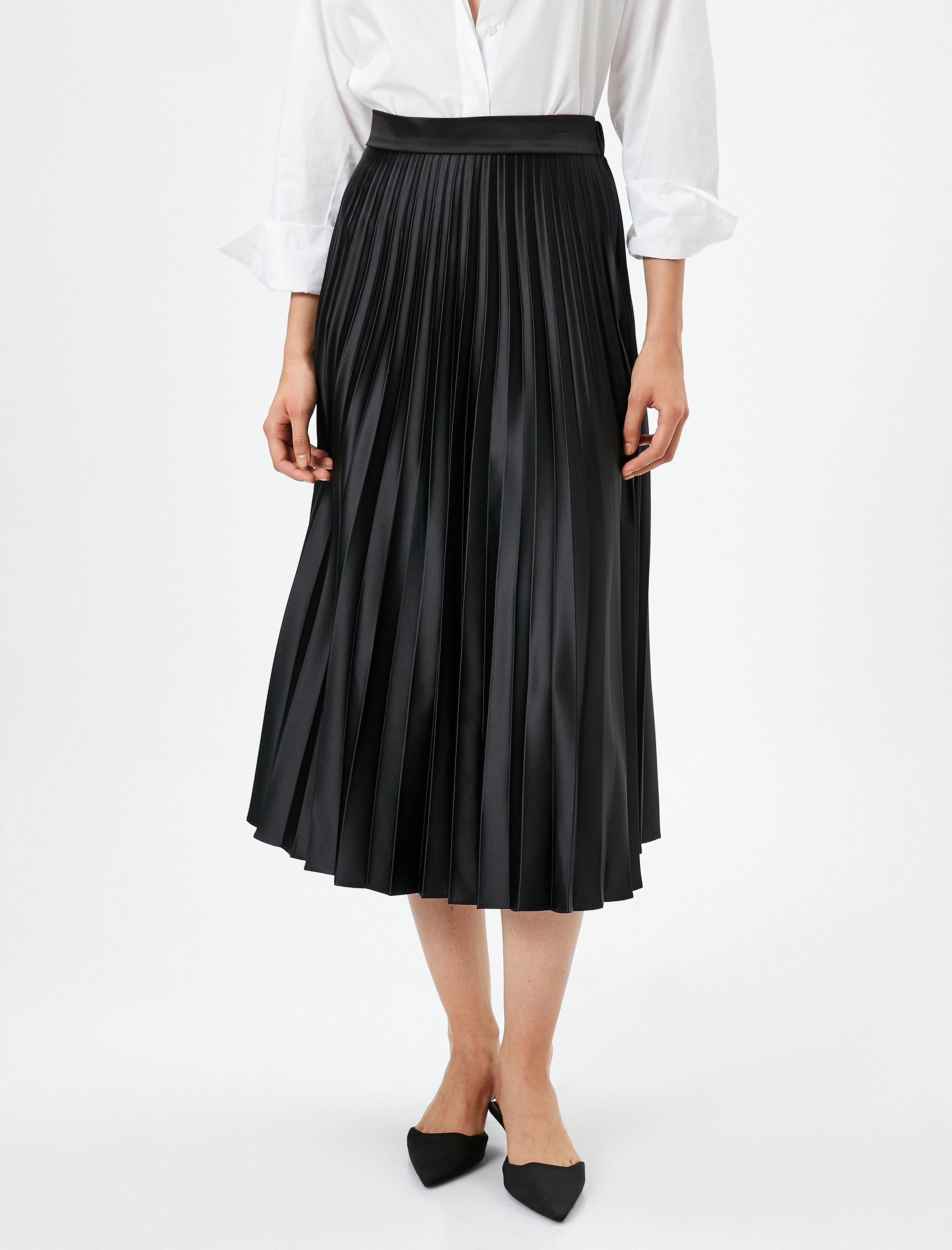   Saten Pilili Etek Midi Boy