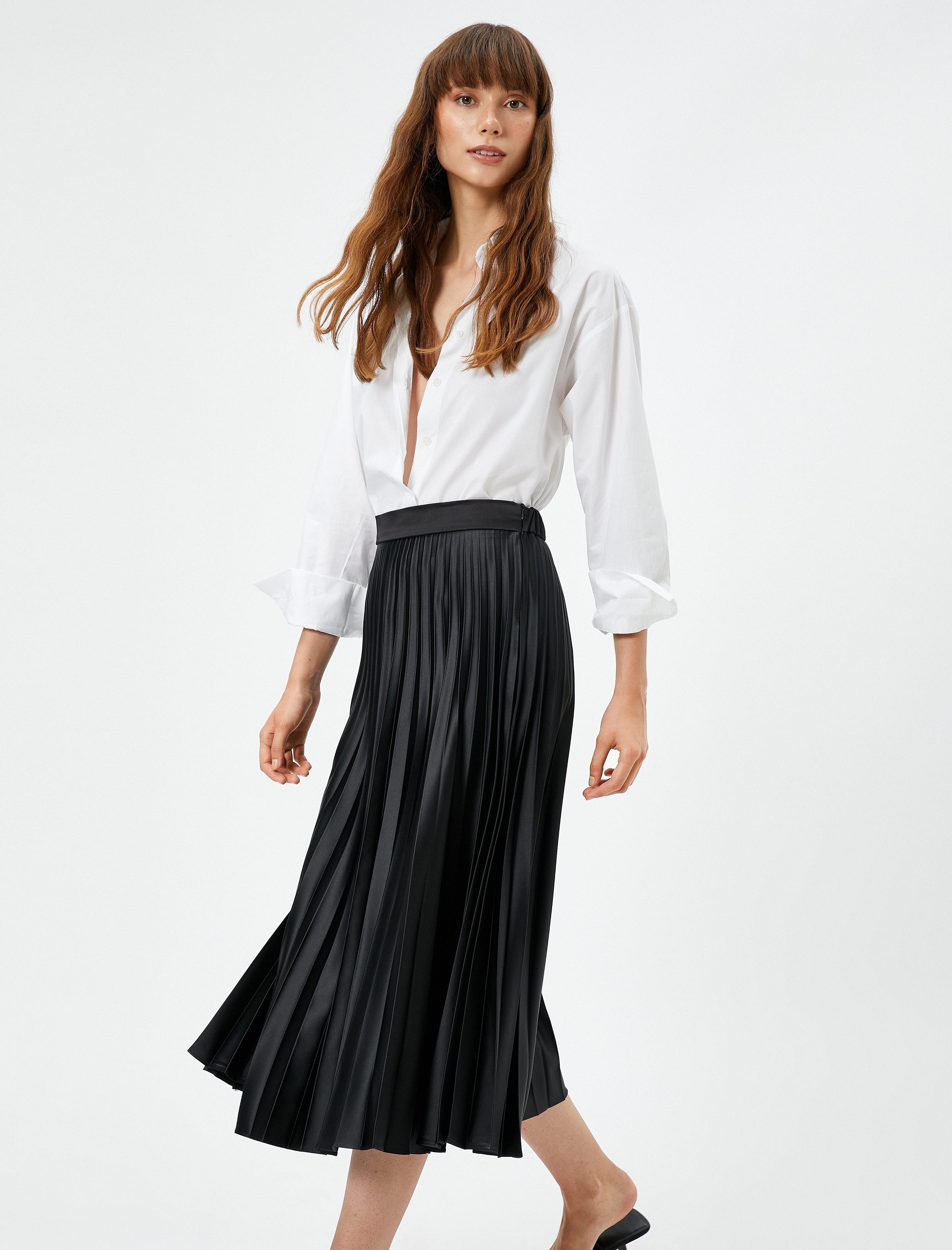   Saten Pilili Etek Midi Boy