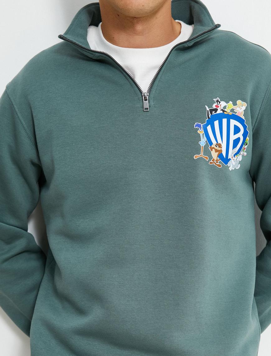   Warner Bros Yarım Fermuarlı Sweatshirt Lisanslı Baskılı Şardonlu