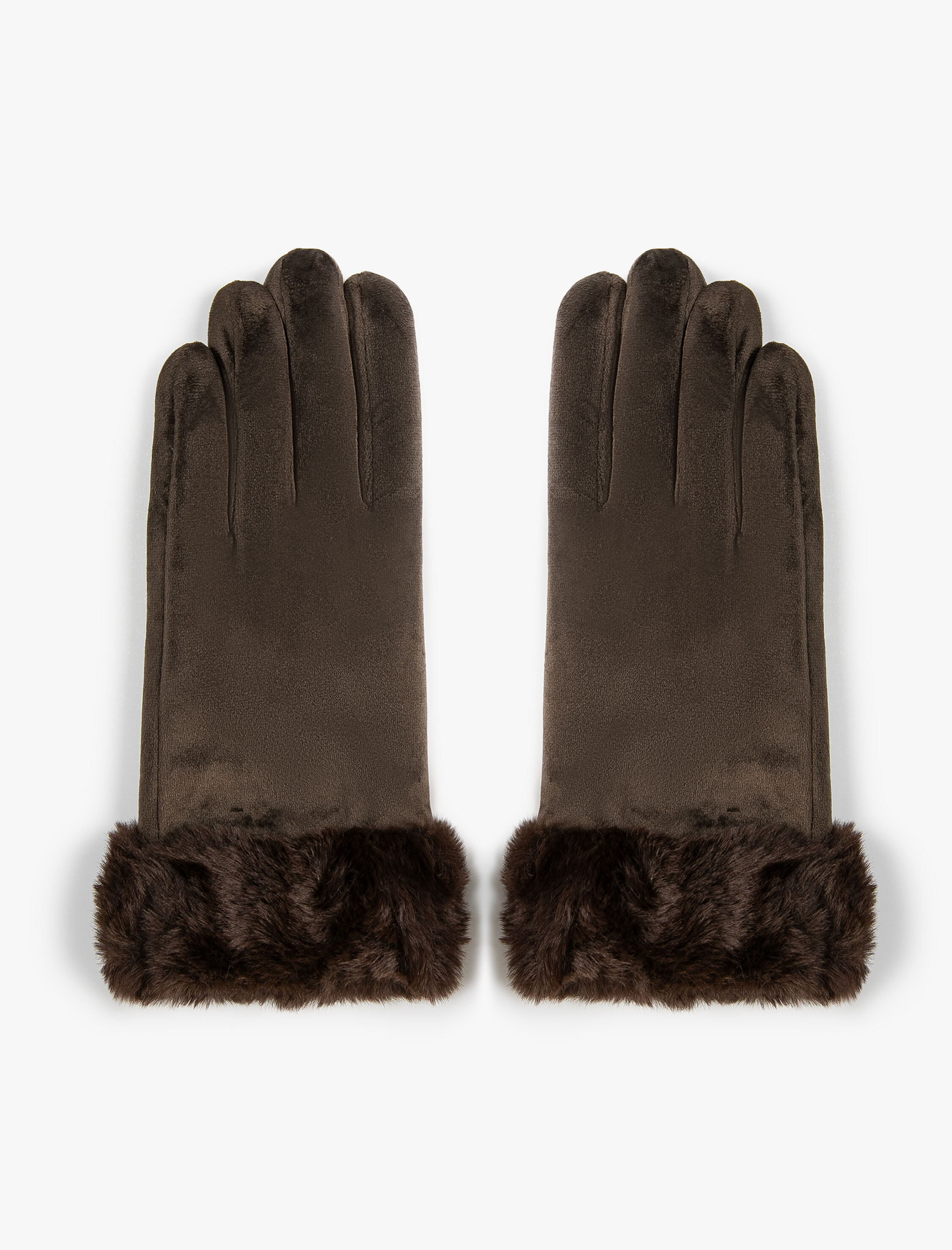  Kadın Kadife Eldiven Suni Kürk Detaylı İçi Polar Astarlı