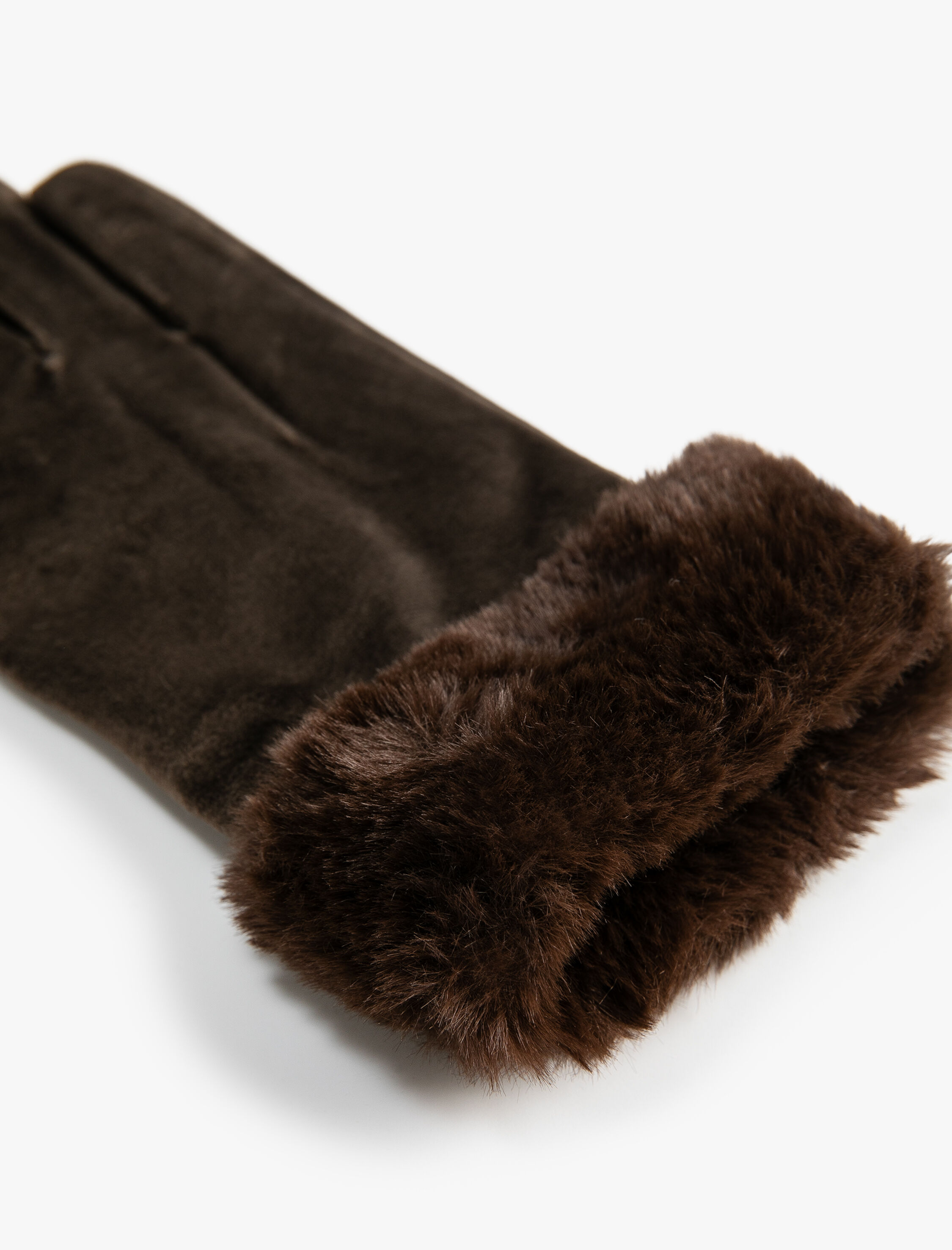  Kadın Kadife Eldiven Suni Kürk Detaylı İçi Polar Astarlı