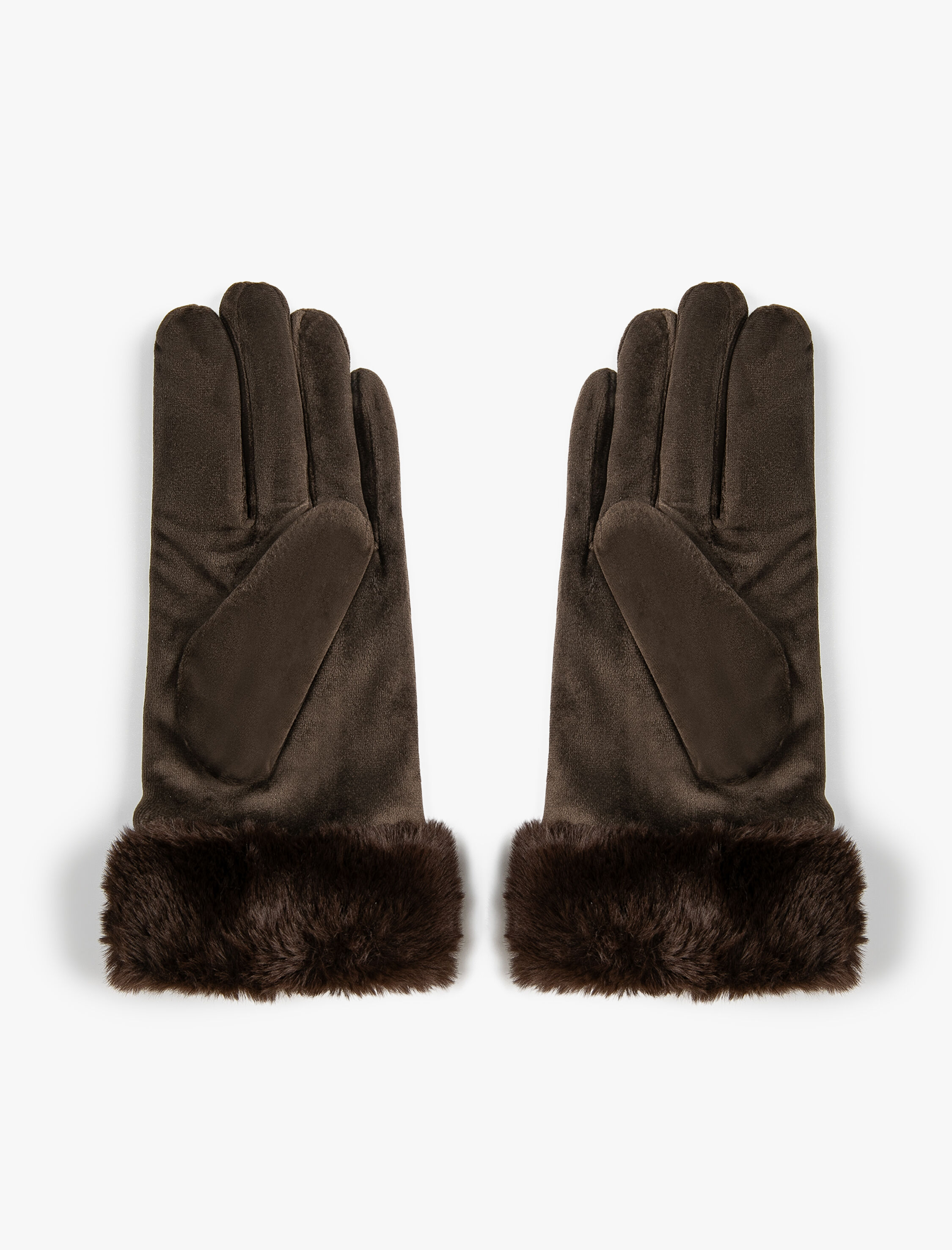  Kadın Kadife Eldiven Suni Kürk Detaylı İçi Polar Astarlı