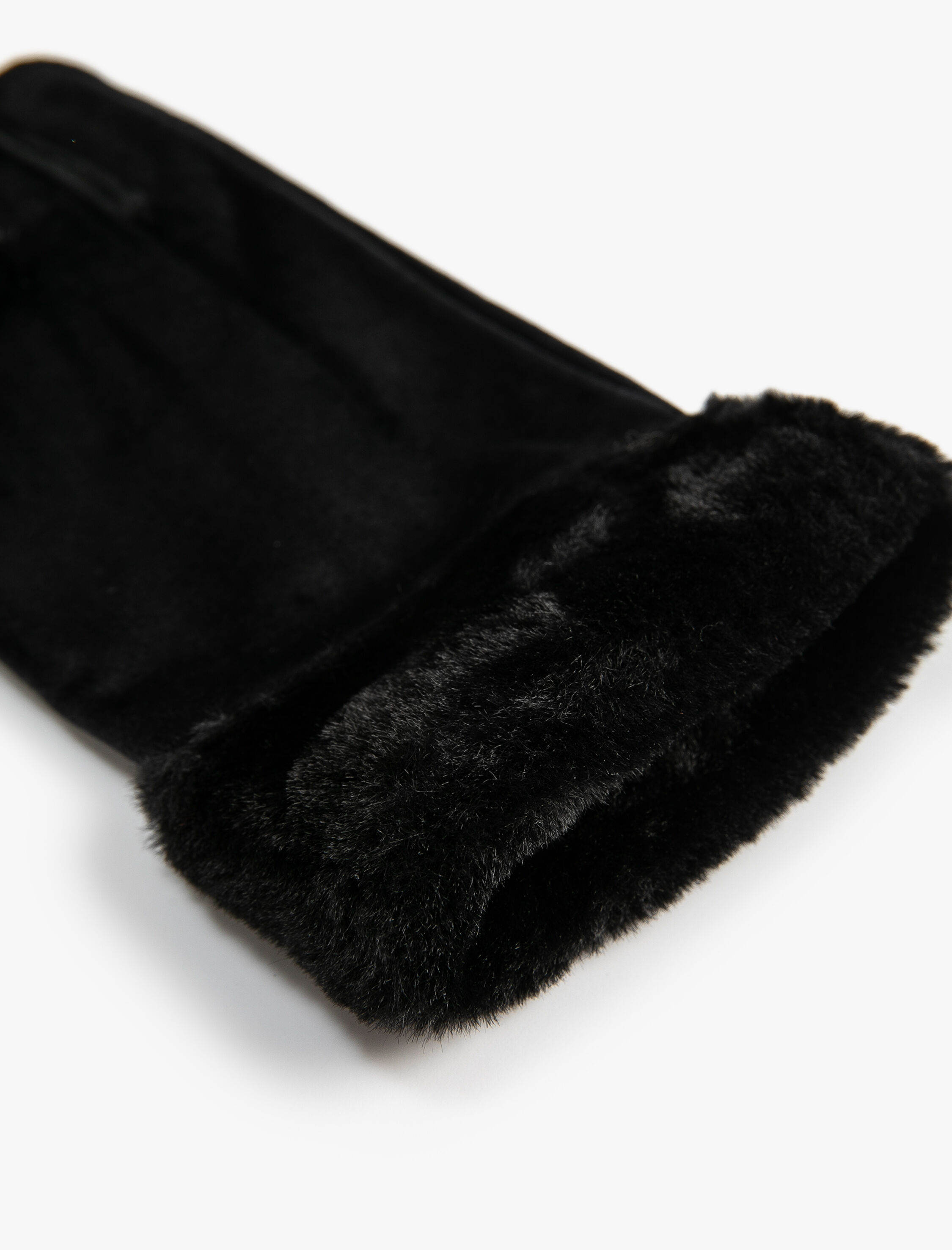  Kadın Kadife Eldiven Suni Kürk Detaylı İçi Polar Astarlı