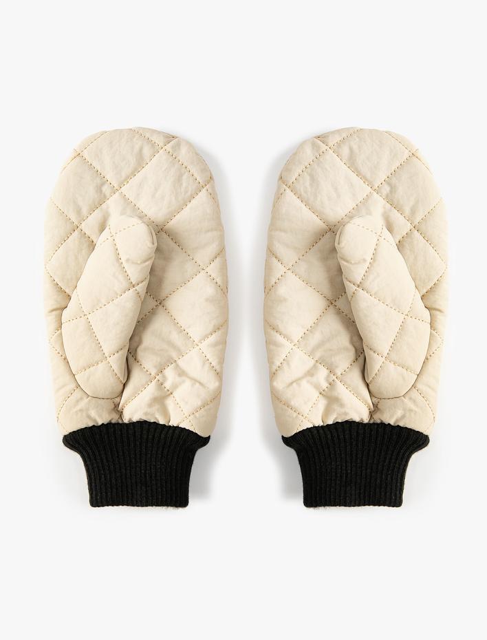 Kadın Parmaksız Eldiven Kapitone Detaylı Peluş Astarlı