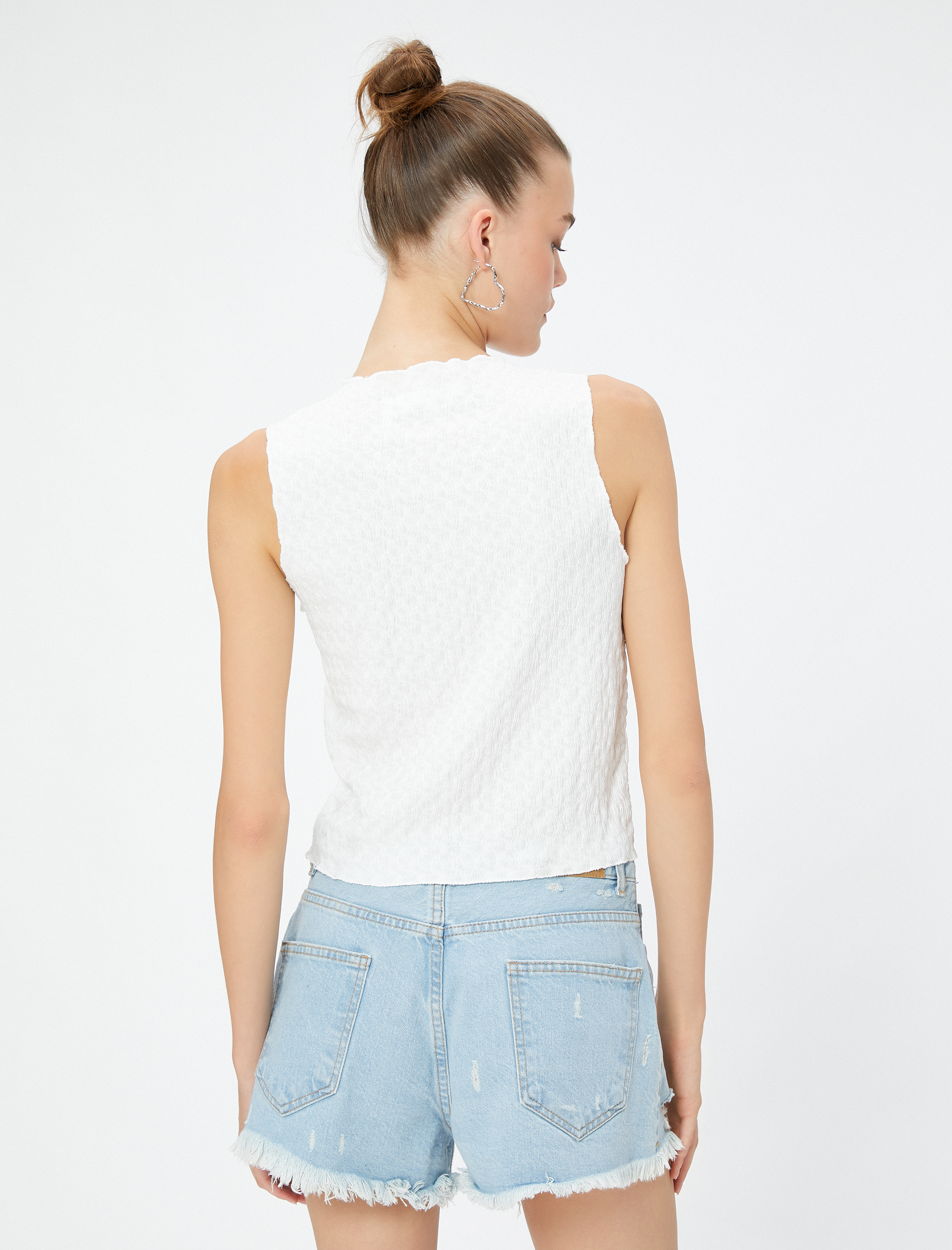   Crop Atlet Slim Fit Dokulu Kolsuz Bürümcük