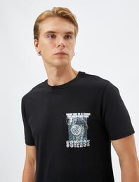 Slogan Baskılı Tişört Bisiklet Yaka Kısa Kollu Pamuklu