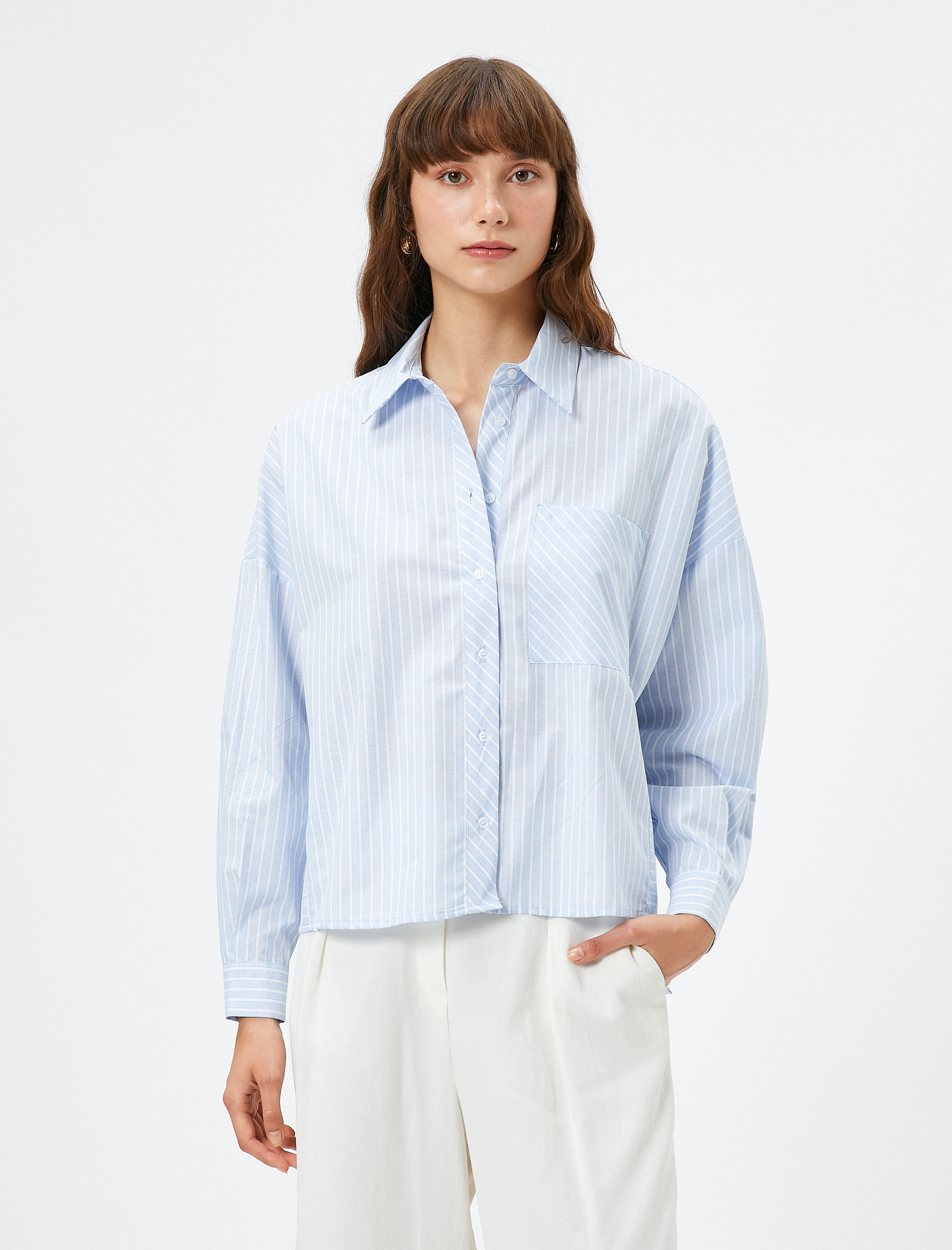   Basic Gömlek Uzun Kollu Düğmeli Cep Detaylı