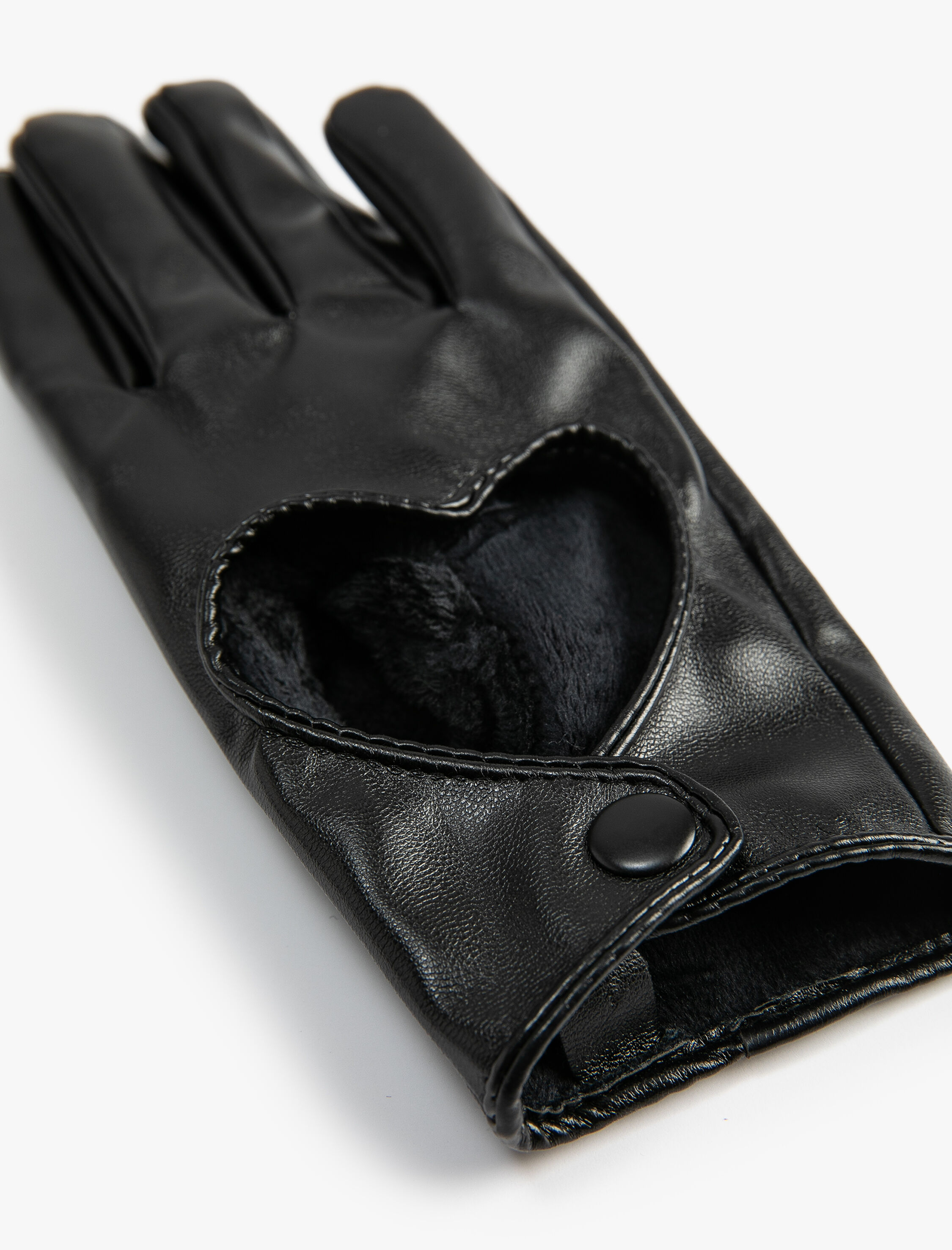 Kadın Eldiven Suni Deri Kalp Pencere Detaylı