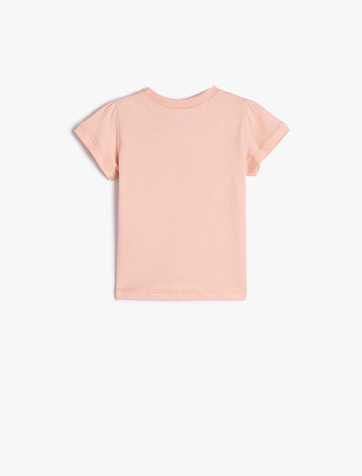 Kız Bebek Tişört Kısa Kollu Bisiklet Yaka Balina Baskılı Simli Pamuklu