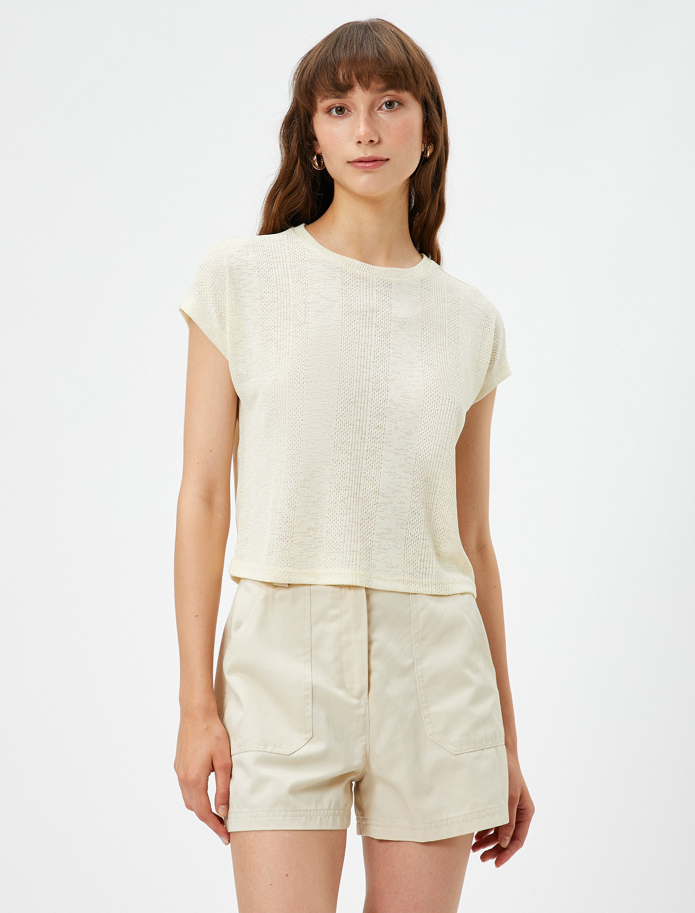   Crop Tişört Kısa Kollu Bisiklet Yaka