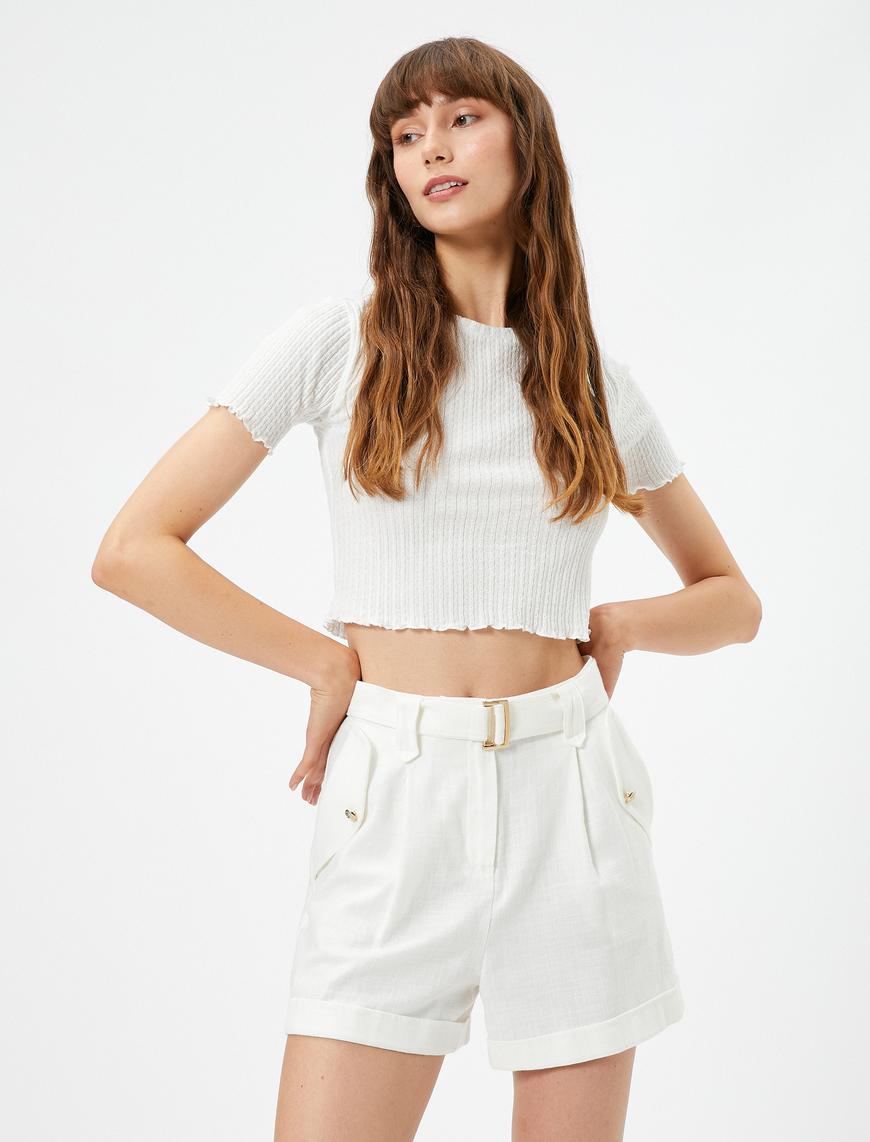  Crop Kaşkorse Tişört Bisiklet Yaka
