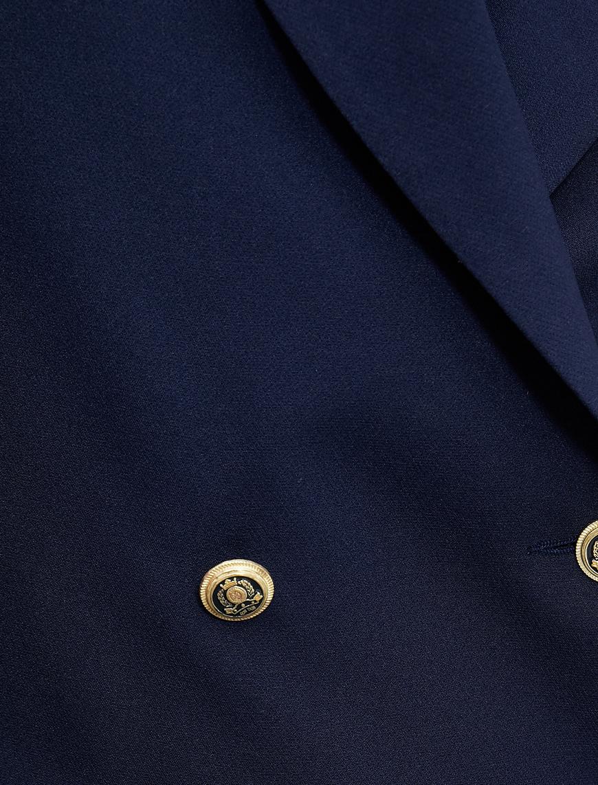   Kruvaze Blazer Ceket Goldu Düğmeli Kapaklı Cep Detaylı