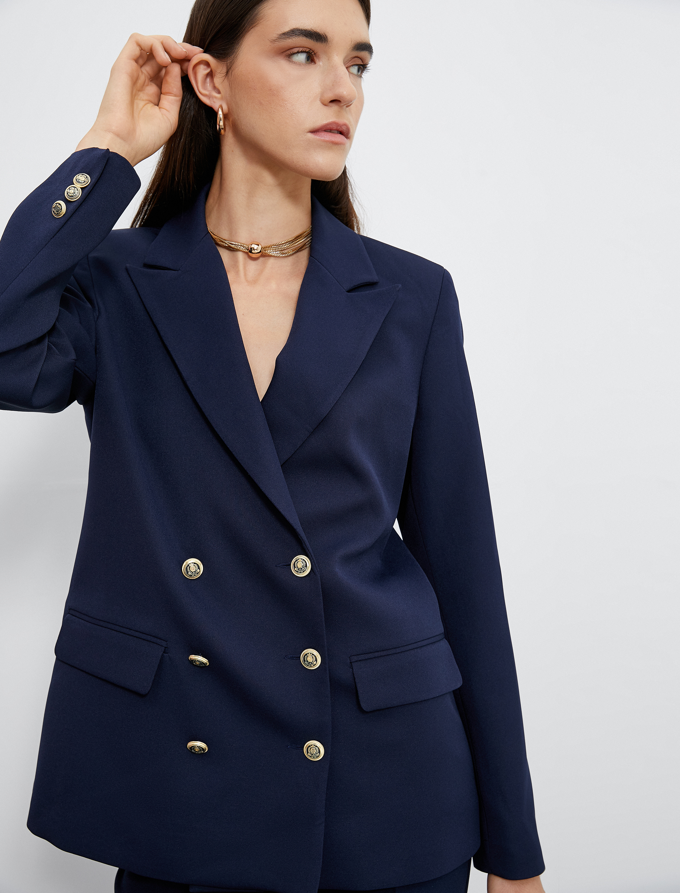   Kruvaze Blazer Ceket Goldu Düğmeli Kapaklı Cep Detaylı