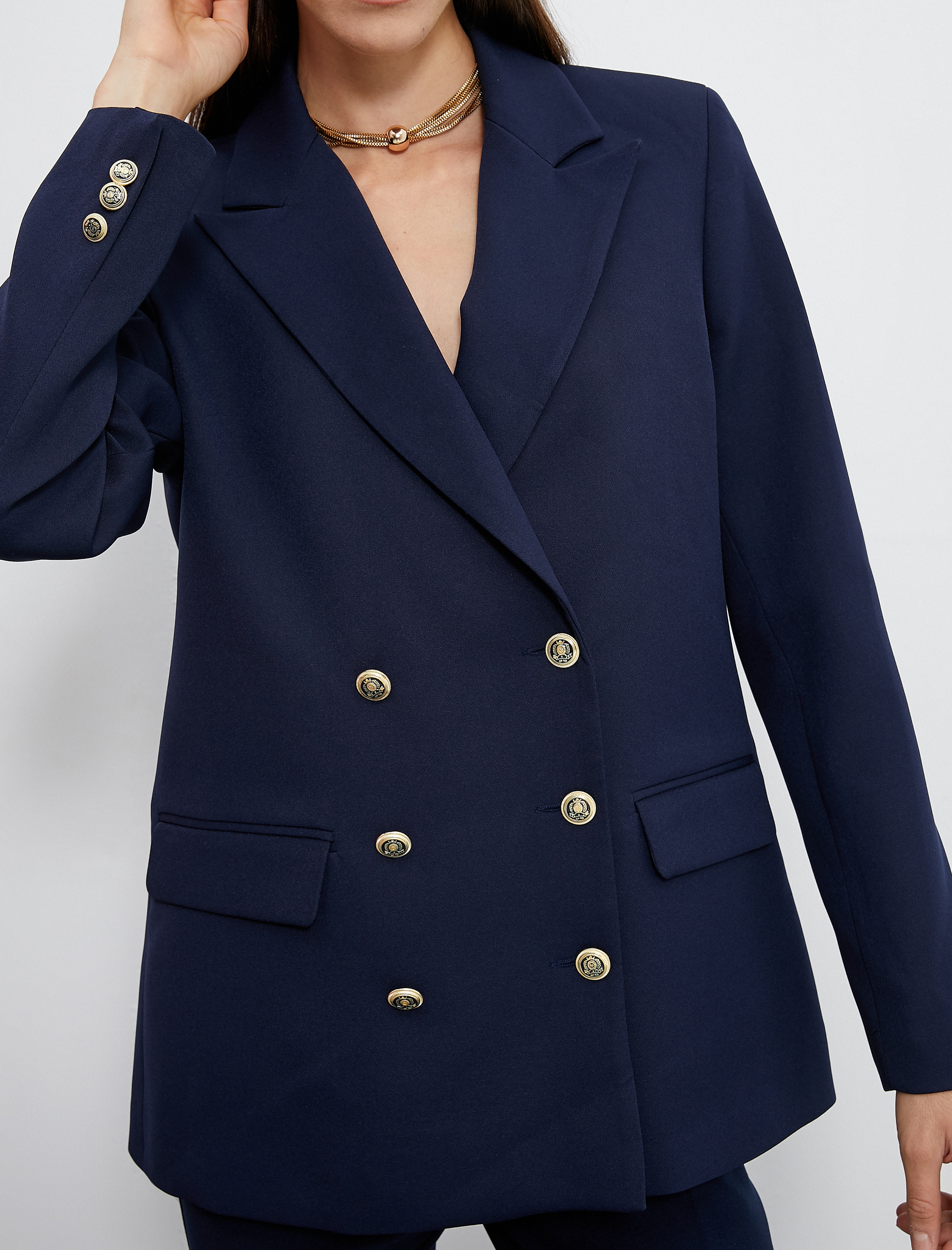   Kruvaze Blazer Ceket Goldu Düğmeli Kapaklı Cep Detaylı