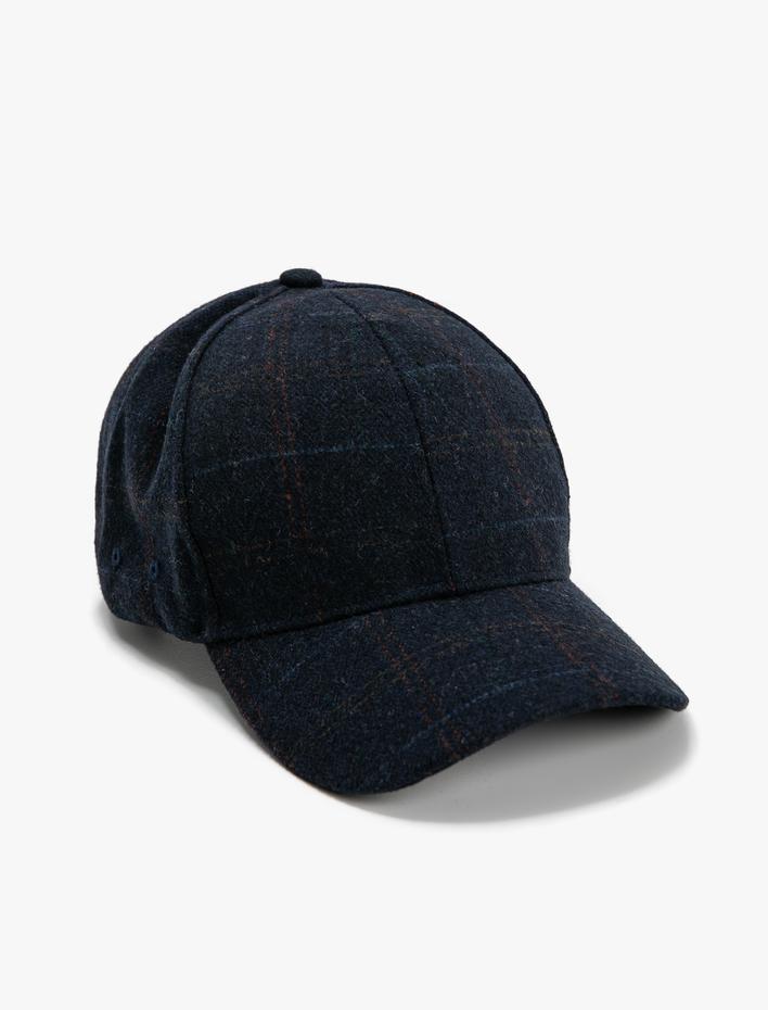 Erkek Kep Şapka Ekose Desenli Yün Karışımlı