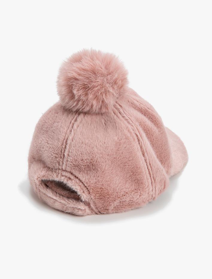 Kız Çocuk Peluş Cap Şapka Ponpon Detaylı