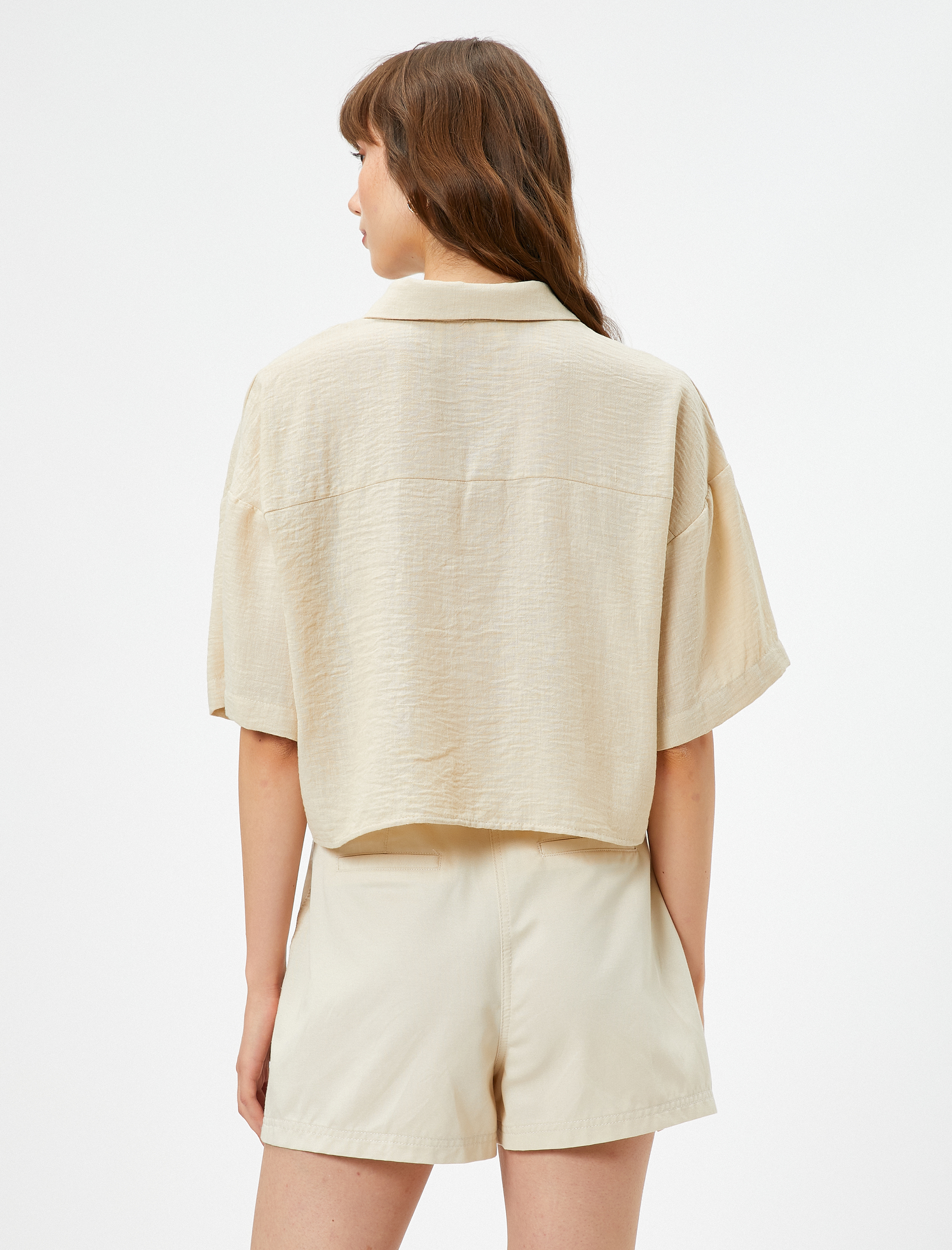   Crop Kısa Kollu Gömlek Düğmeli Rahat Kesim