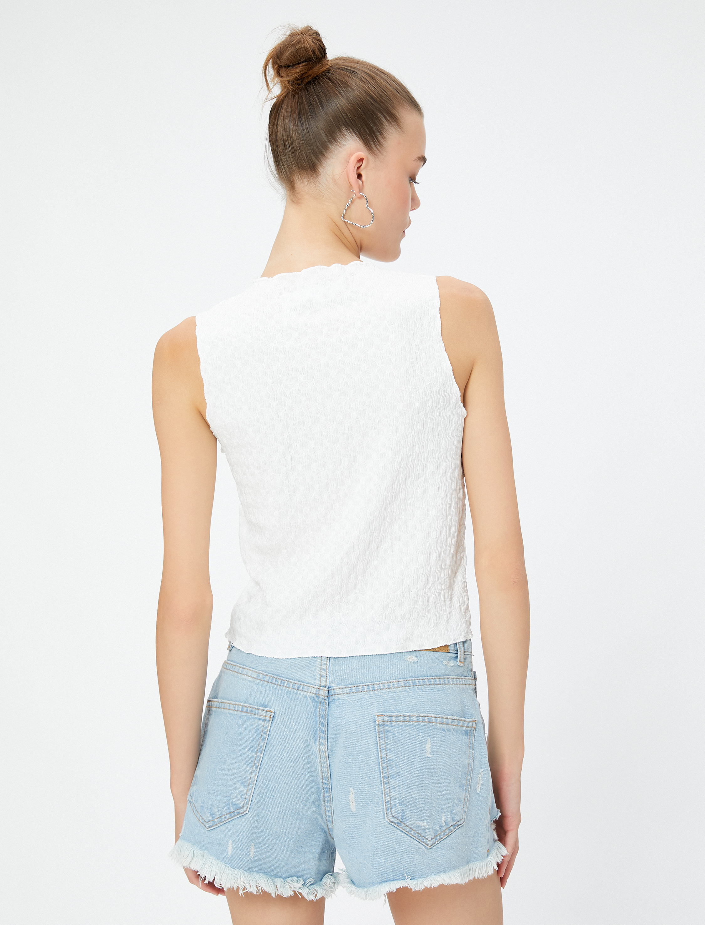   Mini Kot Şort Yırtık Cep Detaylı Normal Bel