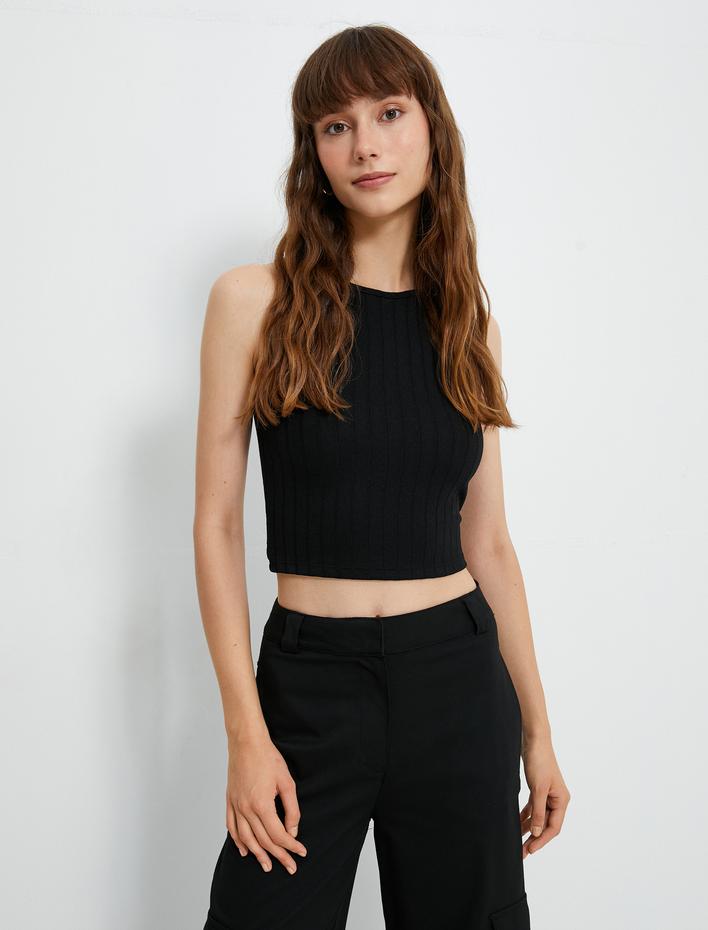  Crop Atlet Bisiklet Yaka Kolsuz