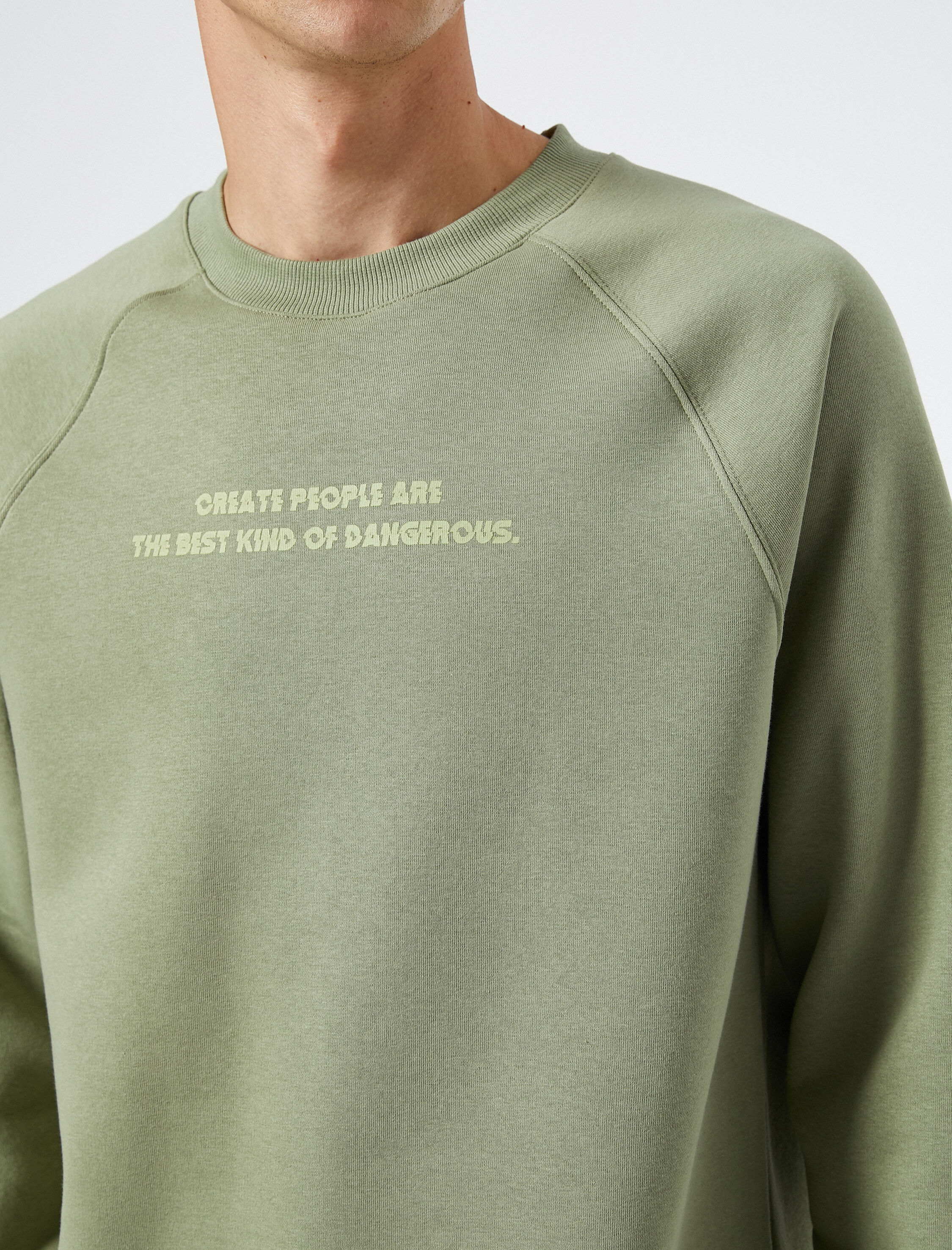   Slogan Baskılı Sweatshirt Reglan Kol Bisiklet Yaka Ribanalı Şardonlu