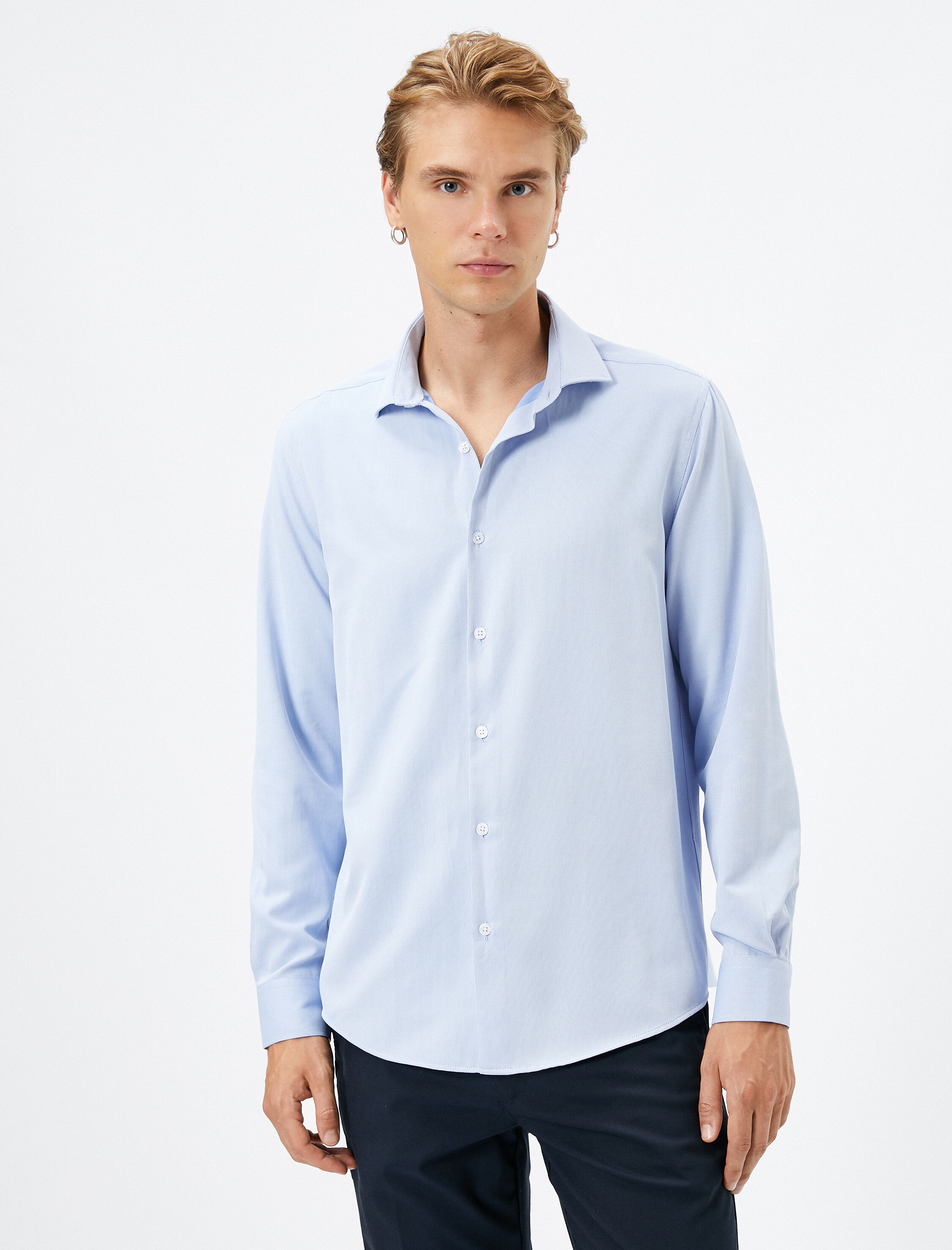   Basic Gömlek Klasik Yaka Düğmeli Uzun Kollu Non Iron