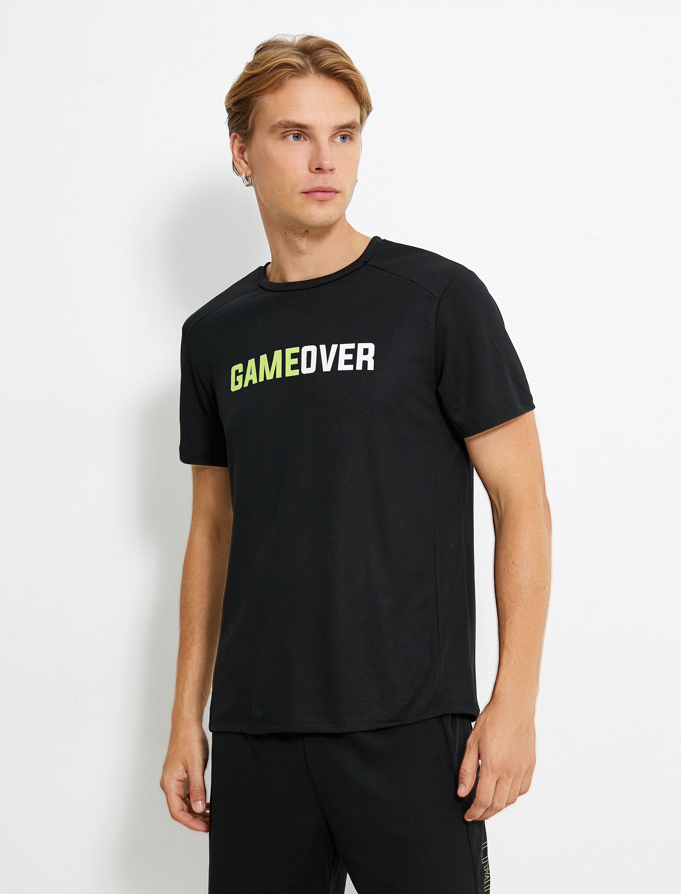   Spor Tişört Slogan Baskılı Bisiklet Yaka Kısa Kollu