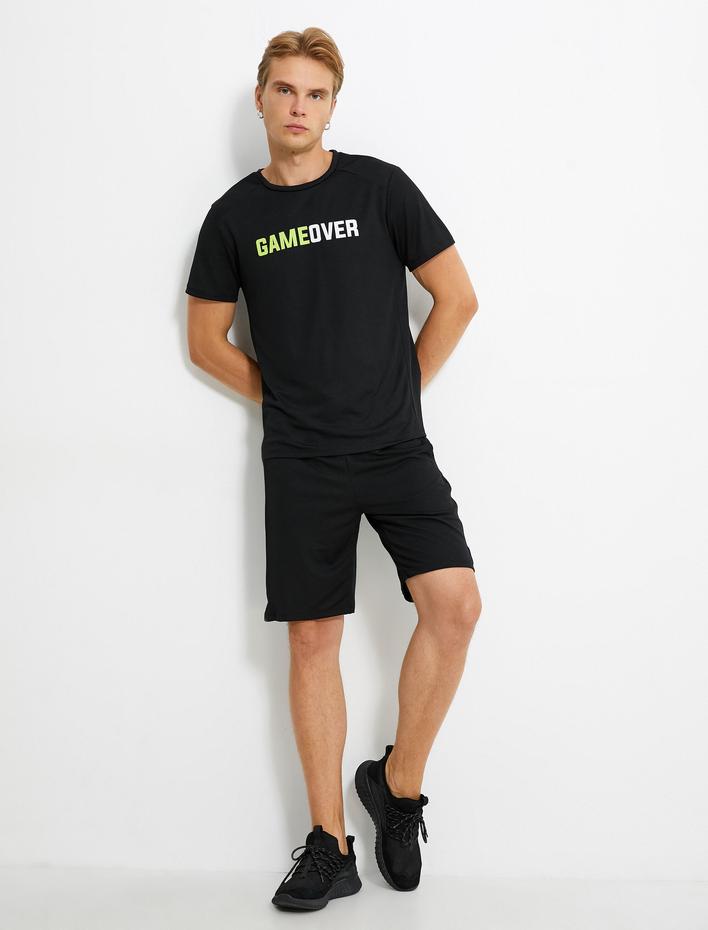  Spor Tişört Slogan Baskılı Bisiklet Yaka Kısa Kollu