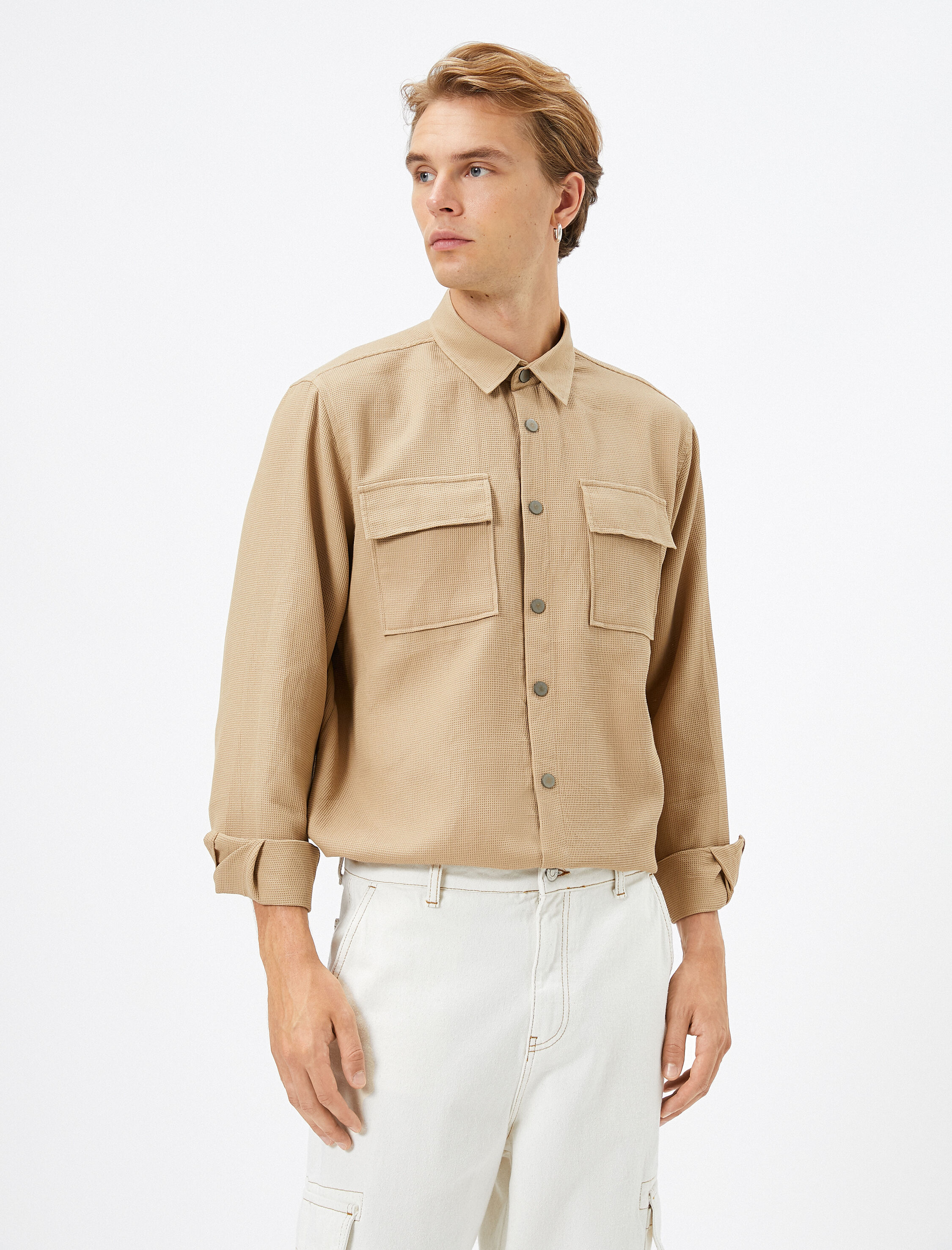   Spor Gömlek Cep Detaylı Çıtçıt Düğmeli Klasik Yaka Uzun Kollu