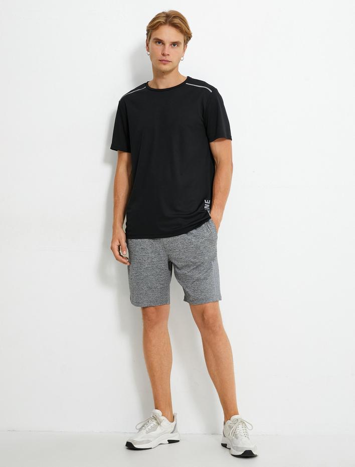  Spor Tişört Slogan Baskılı Reflektör Detaylı Bisiklet Yaka Kısa Kollu