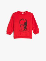 Atatürk Baskılı Sweatshirt Bisiklet Yaka Pamuklu