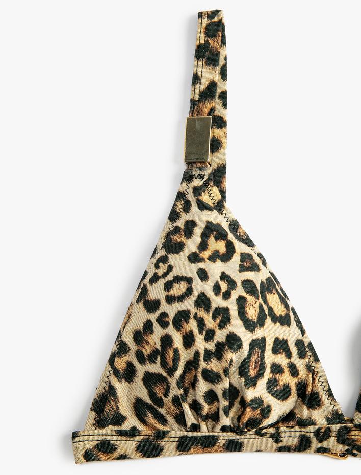  Üçgen Bikini Üstü Leopar Desenli Metal Aksesuarlı Kaplı