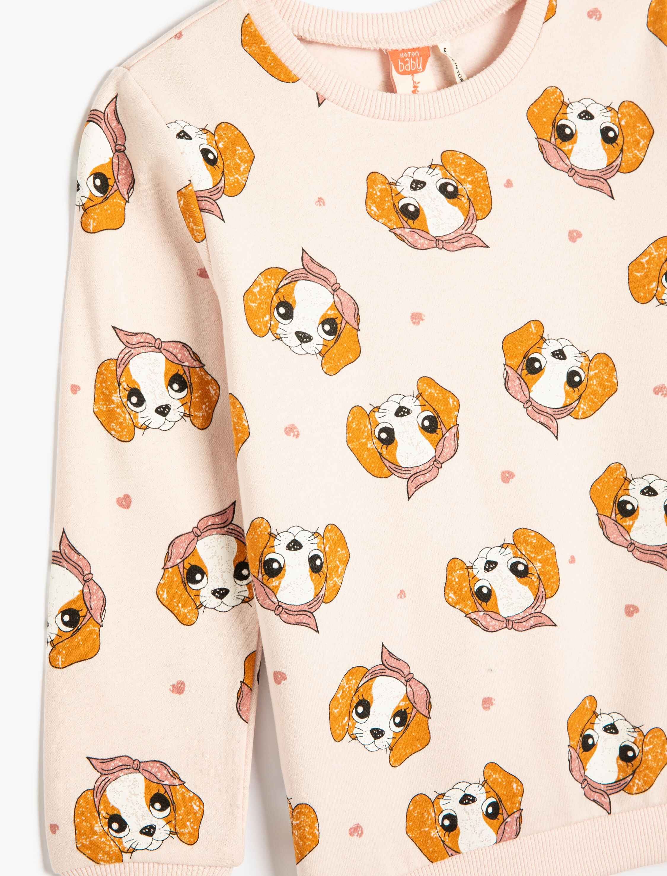  Kız Bebek Sweatshirt Köpek Baskılı Bisiklet Yaka Pamuklu Şardonlu