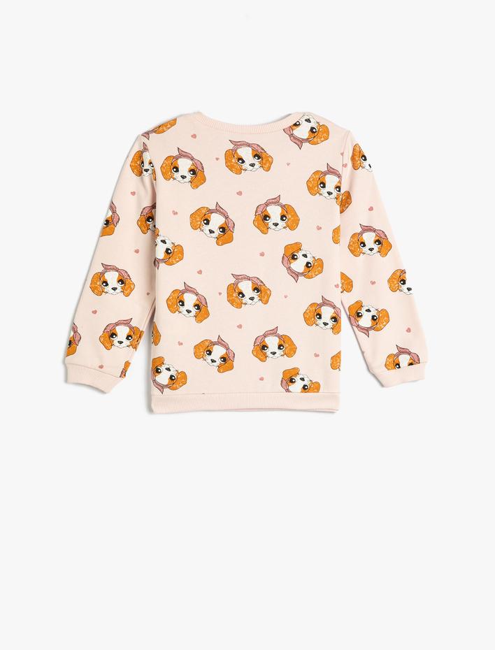 Kız Bebek Sweatshirt Köpek Baskılı Bisiklet Yaka Pamuklu Şardonlu