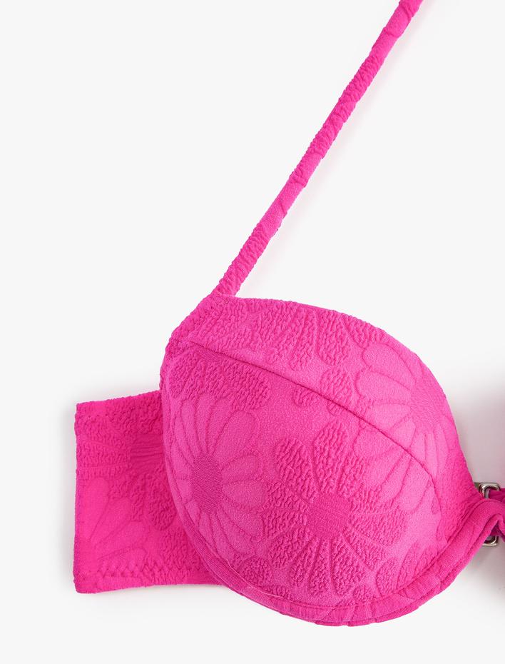  Balenli Bikini Üstü Çiçek Dokulu Kaplı Boyundan Bağlamalı